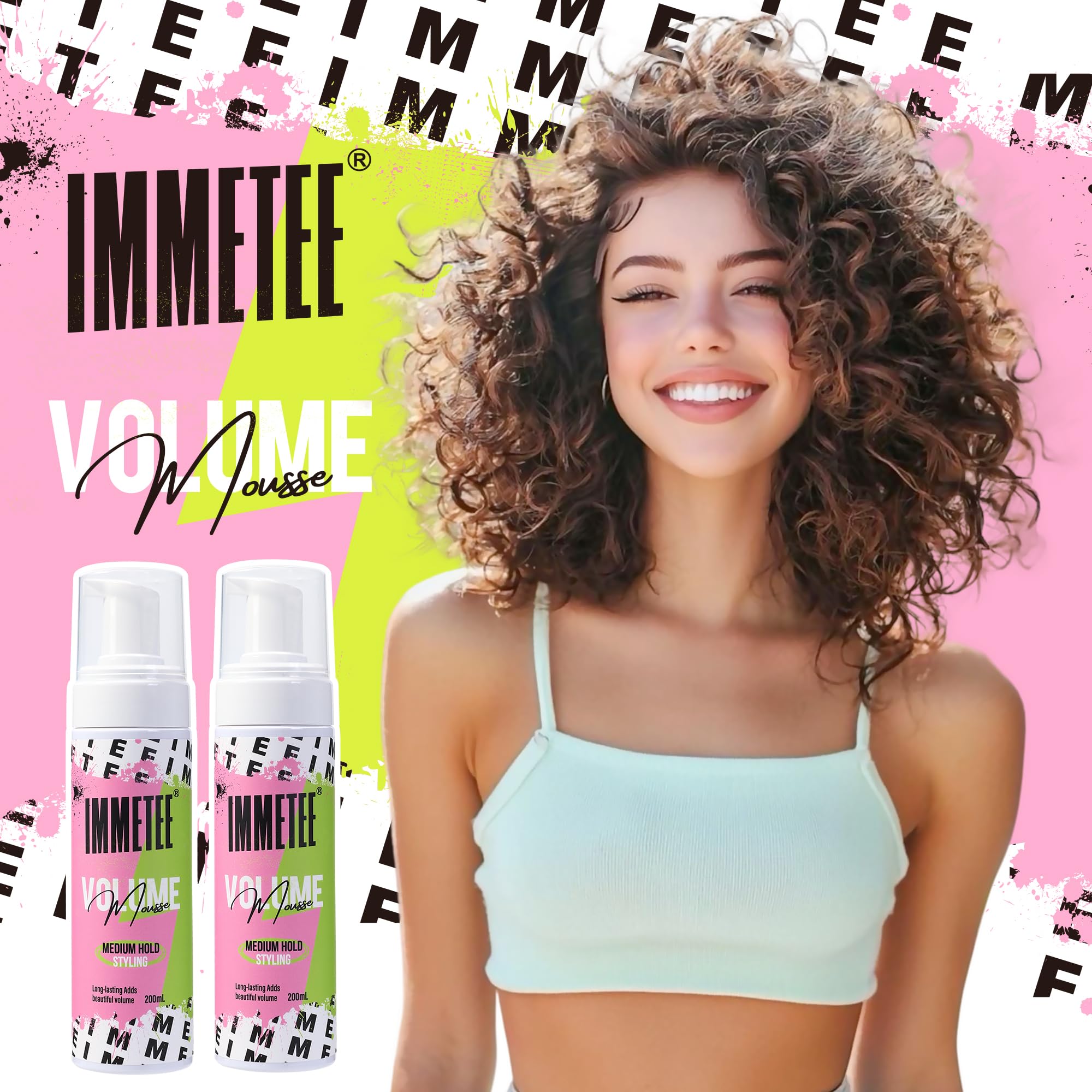 immetee Volumizing Mousse for Fine Hair,Lightweight & Long Lasting,Frizz Control,Create Instant Volume Thickness,Non Sticky Formula,for Women and Men 200ml/6.76oz