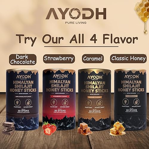 Miniatura 9 de Ayodh Palitos de miel Shilajit Pure Himalayan  Paquete de 30 (0.25 onzas), hechas con ácido fúlvico y miel natural, sabrosos palitos de miel