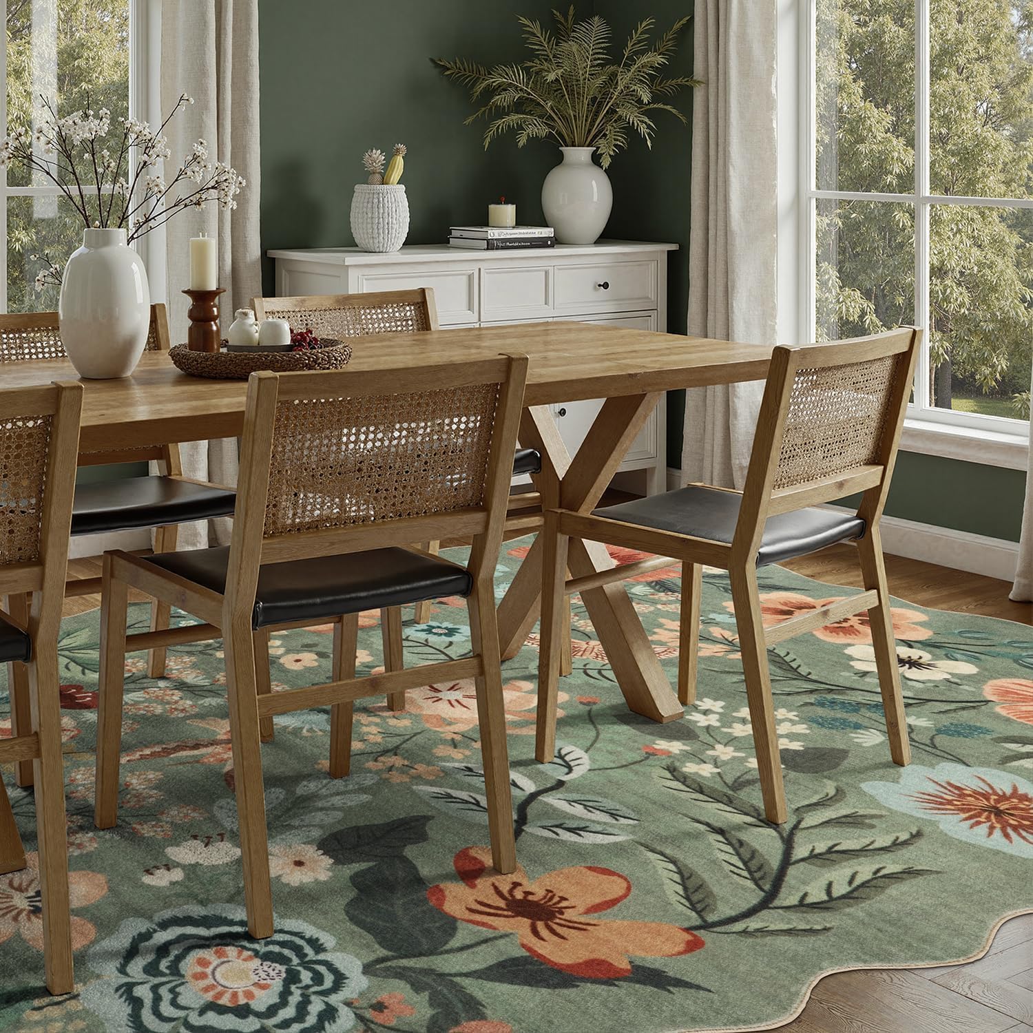 DCX Vintage Floral Rug 5x7, Washable Sage Green Rug for Living Room, Kid & Pet Friendly with Rubber Back Non Slip, Soft Low Pile Carpet, Stain Resistant Rug for Bedroom, Nursery, Dining Room - Image 3