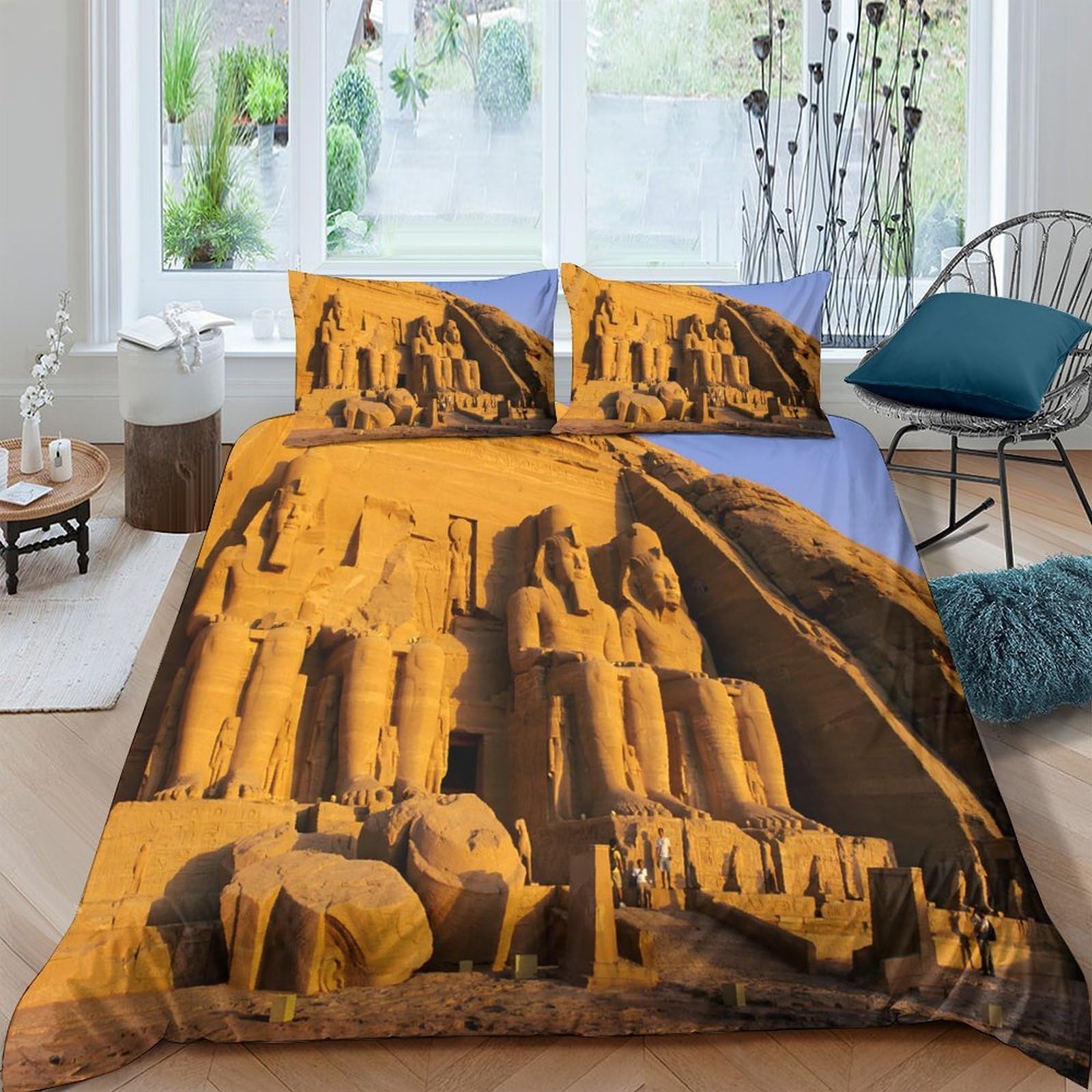 Ctjqhvkz Style-9 3D Printed Egyptian Temple Fitted Sheet Microfiber Soft Sandstone Bed Cover For Bedroom Dorm Mattress Protection Decor Single（135X200cm）