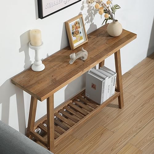 Miniatura 4 de Mesa consola de madera maciza recuperada, mesa de entrada de granja de 43.3 pulgadas, mesas de sofá estrechas detrás del sofá, mesas decorativas de