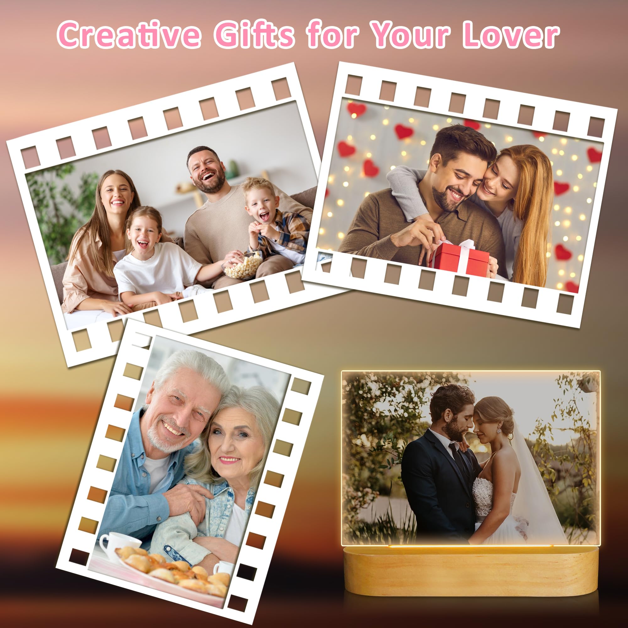Cornice portafoto Glitterata, in Acrilico, Contiene 10 x 15 cm, Trasparente, Senza Cornice, con Cuori Glitterati (Rosso) – Regalo Personalizzato Ideale per la Festa del papà