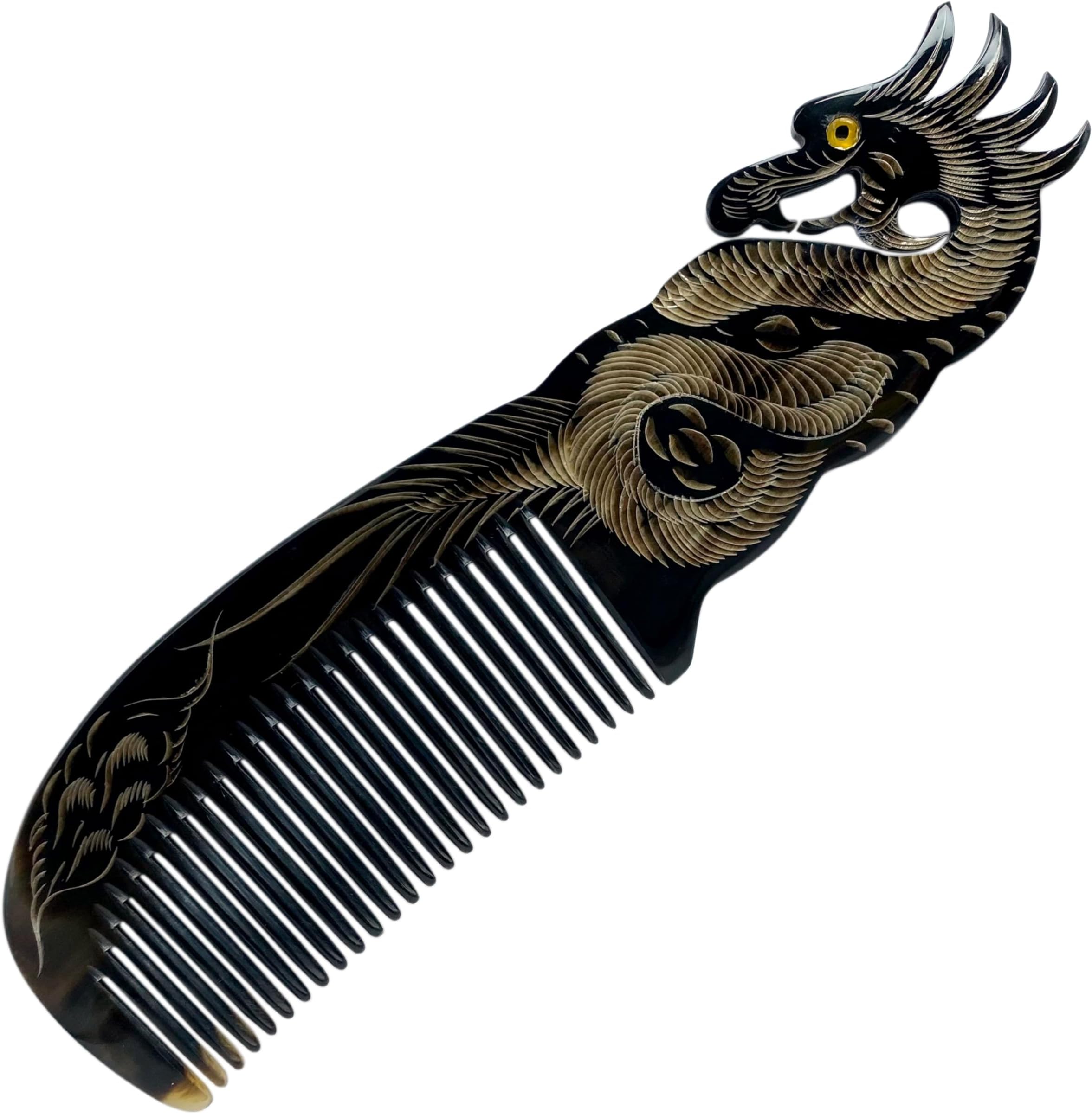 Animal Pattern Natural Buffalo Horn Comb, Animal Engrave, Hair Comb, Anti-Static Handmade Pocket Comb, Fine Tooth, Gift For Men Women Mom Wife Daughter, Birthday