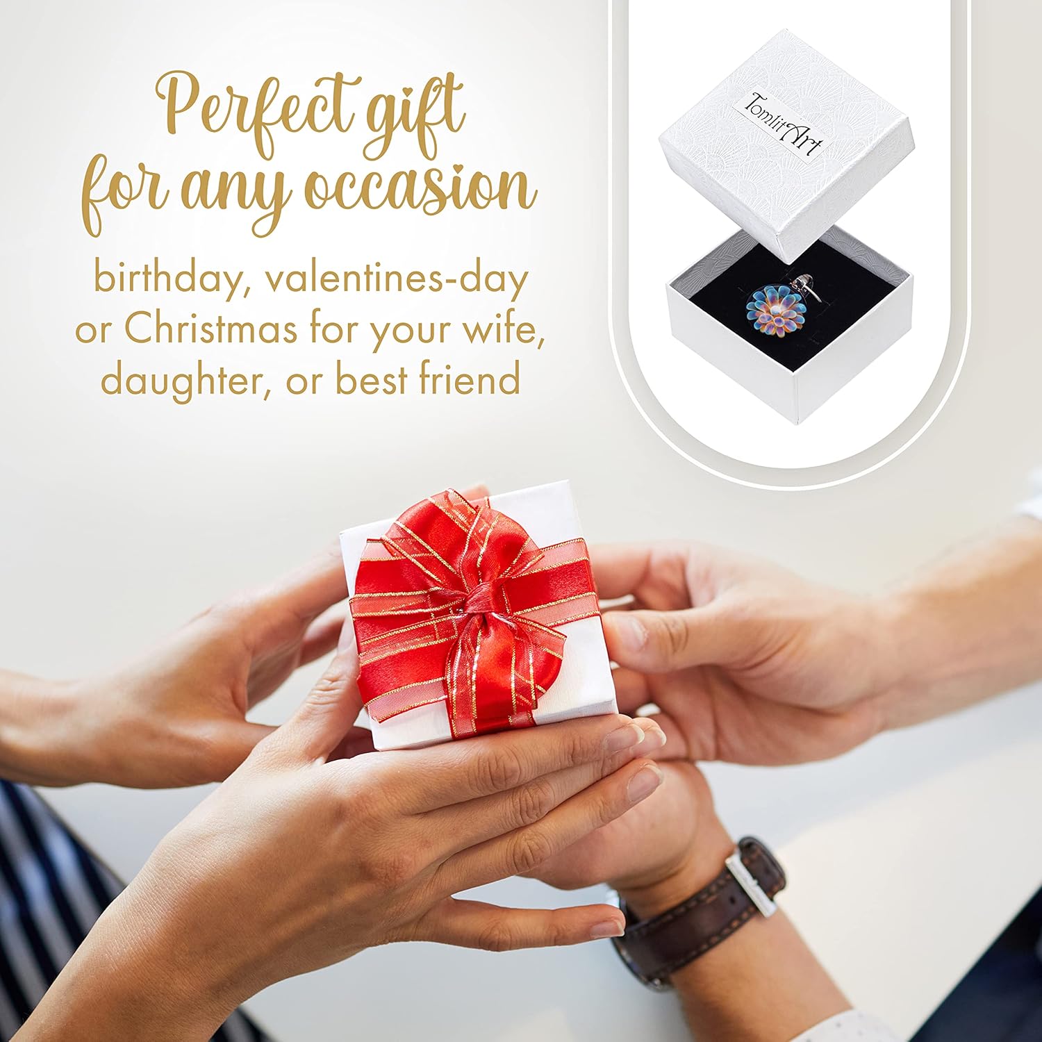 Handmade Glass Flower Pendant by TomlitArt - Art Jewelry Necklace Unique Gift for Women Girls - Silver Color Chain and Black Wax Cord - Image 9