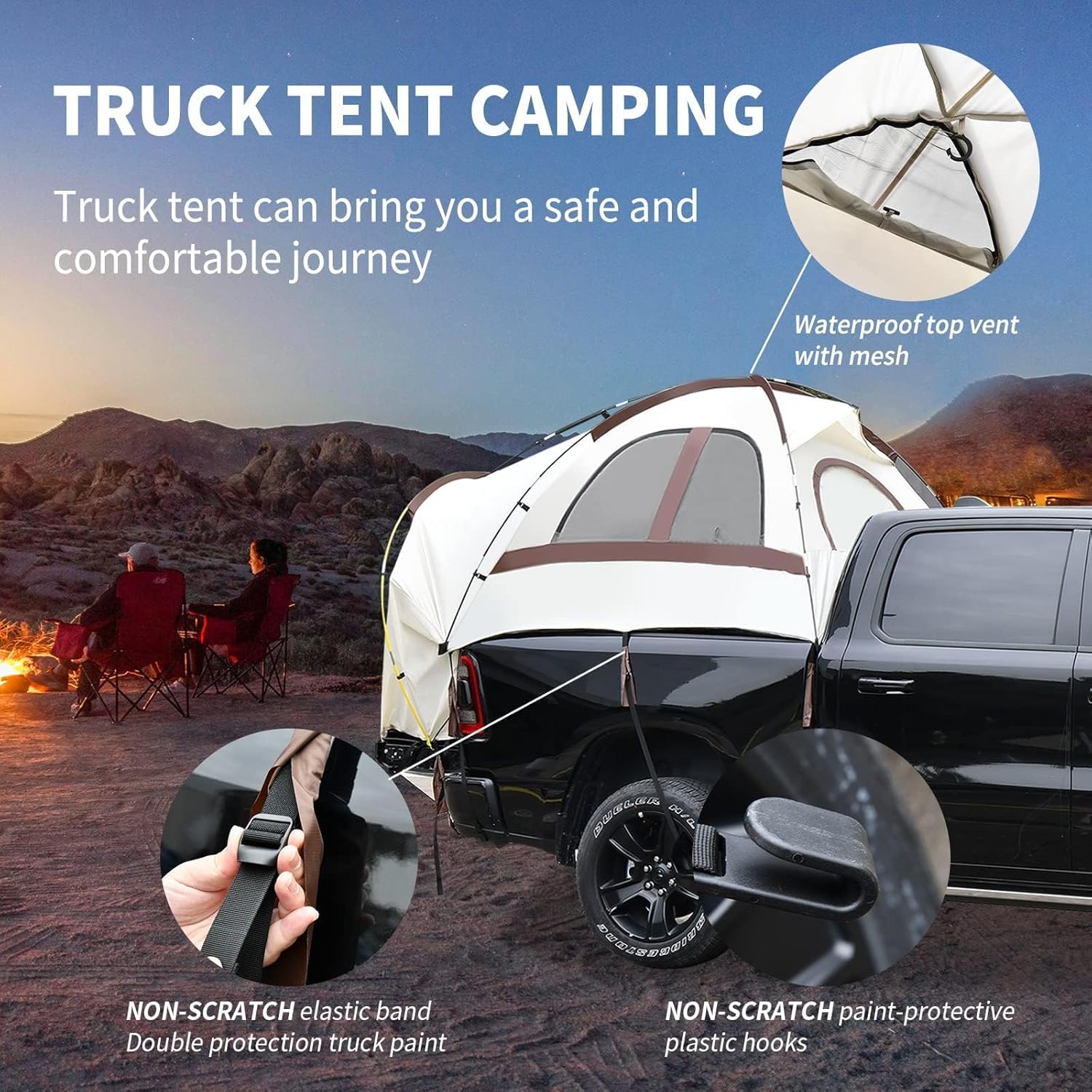 Tecoom Truck Bed Tent, Double Layer Waterproof PU3000mm for 5.5-6.7ft, Portable 2/3 Person Compact Full Size Pickup with Rain Fly for Back of Camping Beach