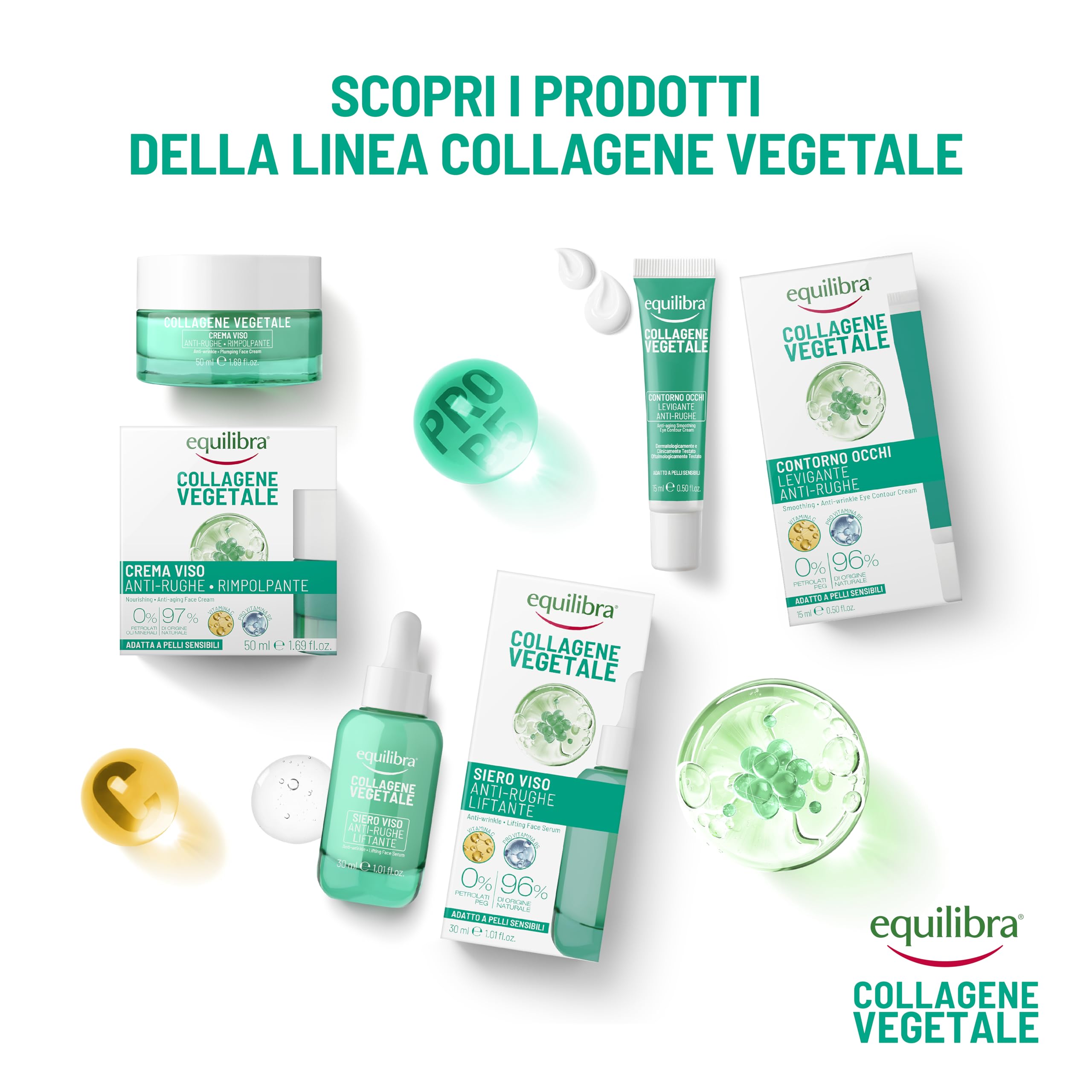 Equilibra, Collagene Vegetale Crema Viso Anti-rughe Rimpolpante, 50 ml , con Fitocollagene da Semi di Zucca e Collagen Amino Acids, Vitamina C, Pro-vitamina B5, Dermatologicamente Testato