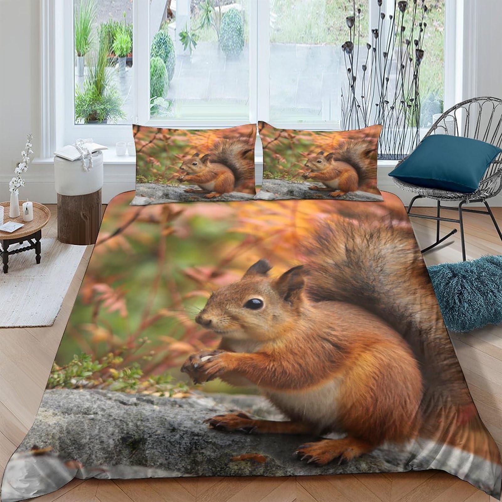 Housse couette écureuil roux 140x200, cadeau idéal en microfibre pour vos proches