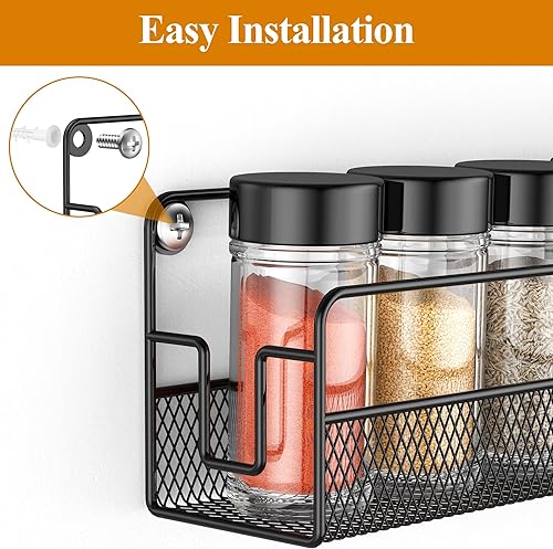 Miniatura 4 de Organizador de especias montado en la pared, organizador de puerta de despensa y cestas de almacenamiento colgantes, estante de especias de metal