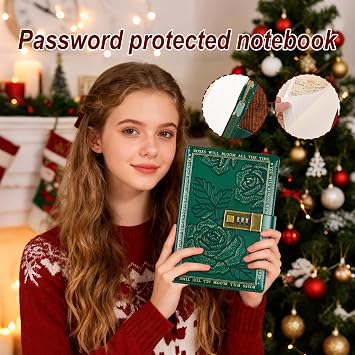 Journal with Lock - B6 Journal Notebook,224 Pages Leather Rose Hardcover Lined Personal Organizer for Women Men Kids Boys Girls School Travel Birthday Christmas