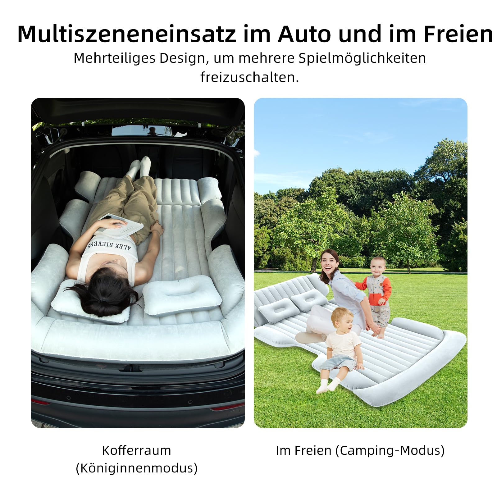 Colchón de aire para coche 184x122x15 cm con dos almohadas autoinflable 2-3 personas