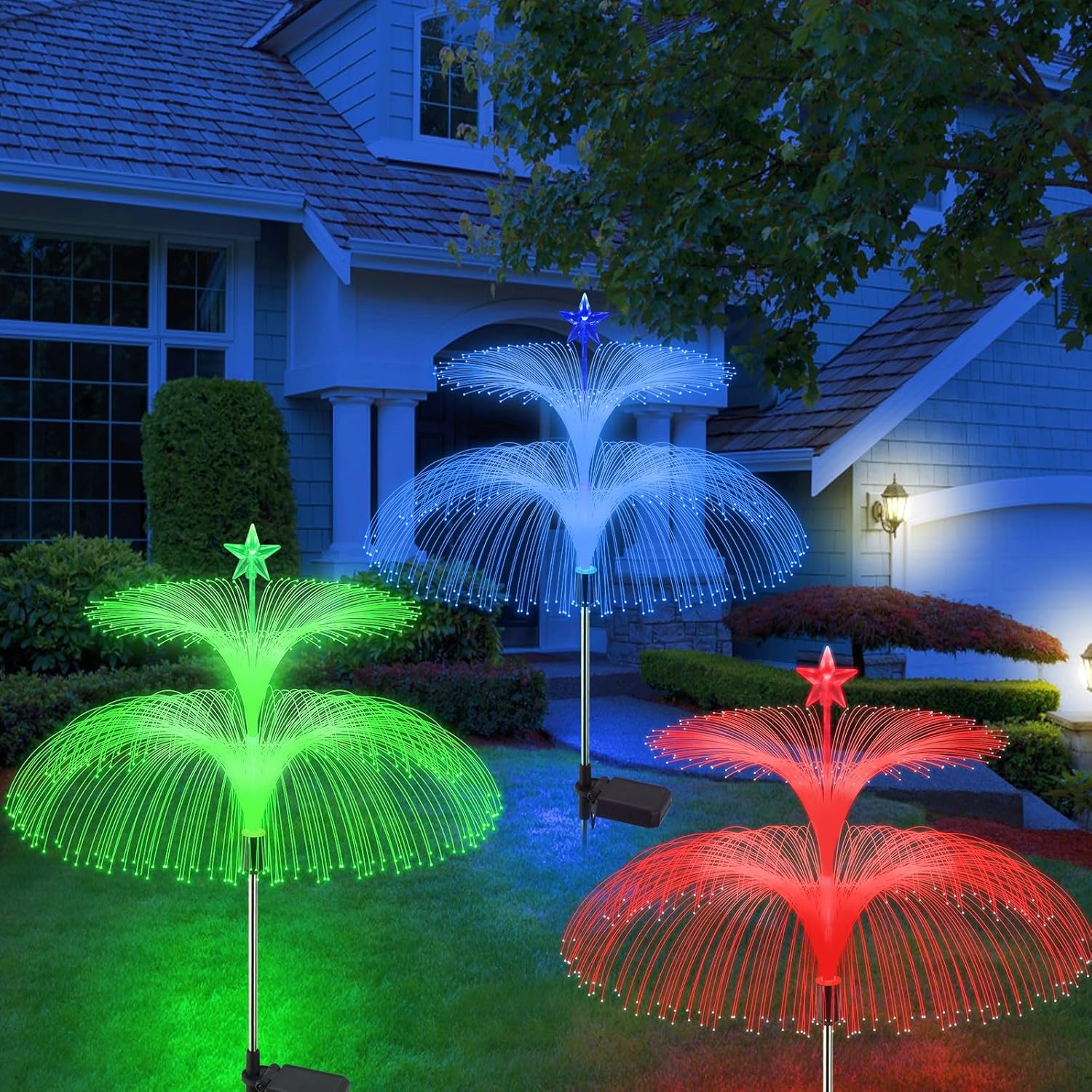 Solar Garden Lights 3 Pack 7 Color Changing Solar Outdoor Light Waterproof Double Jellyfish Star Solar Flowers Lamp Yard Decor Yard Experience! Solar Outdoor Lights Your Patio, Pathways Holiday Decor