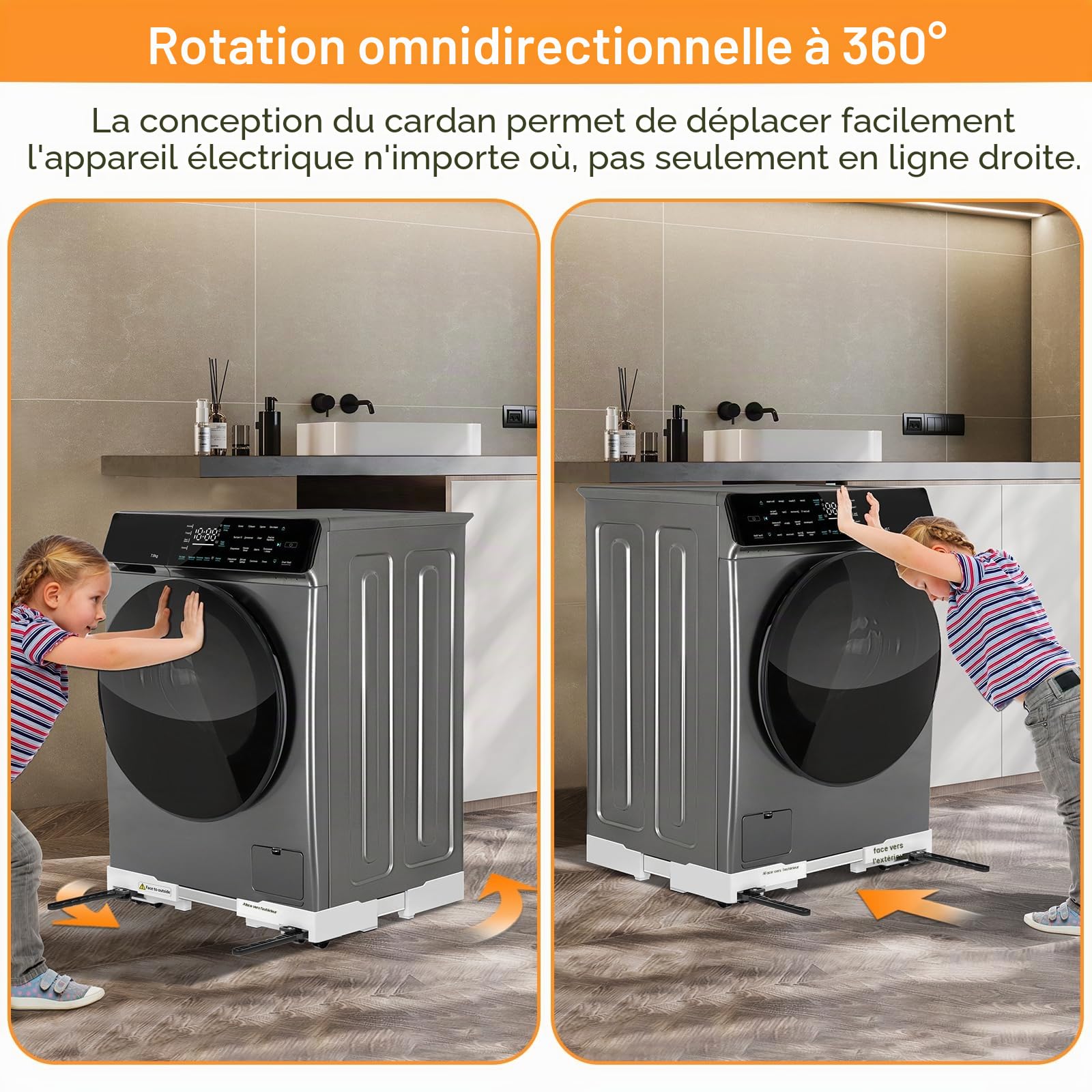 NIUXX Socle Lave Linge avec Roulettes Pivotantes 360° Anti-Vibrations Freins Réglables Taille Ajustable 42-69 cm