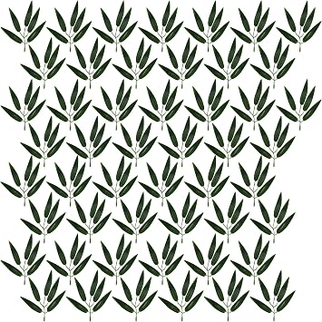 Artificial Bamboo Leaves 100Pcs Fake Five-Leaf Bamboo Simulated Greenery Plant for Home Hotel Office Restaurant Decor Bamboos Forest Decoration