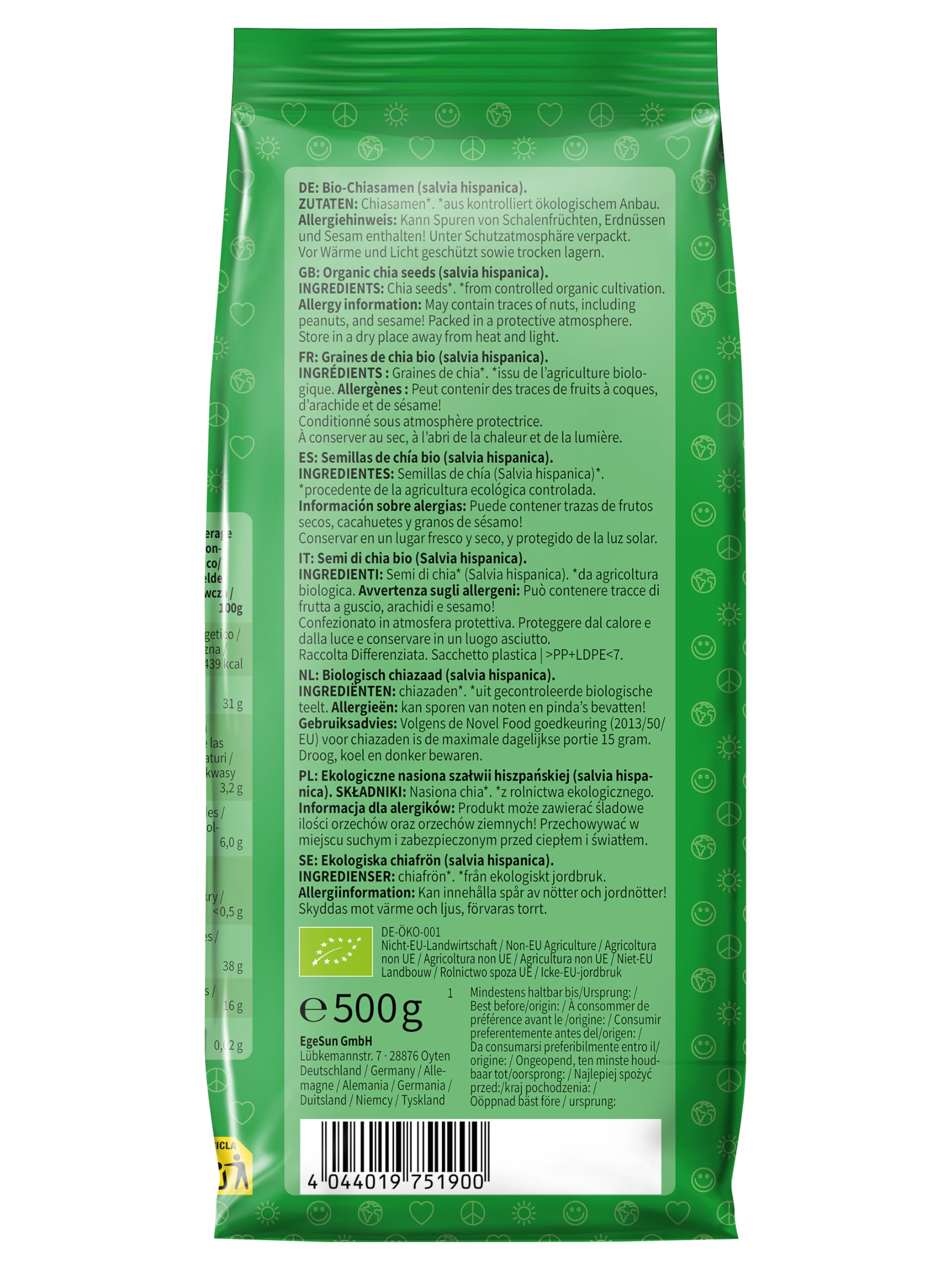 Semillas de chía ecológicas 500 g paquete de 4