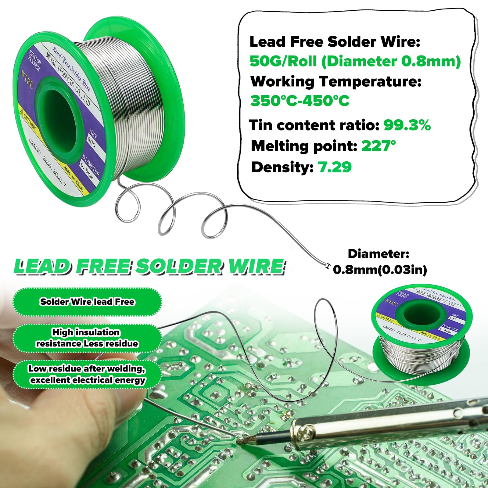 Lötzinn mit Flussmittel Löten Bleifreier Lötdraht, Lötspitzenreiniger Löt Zubehör lötzinn Set, Lötflussmittel Soldering Wire, Lötkolben Zubehör für Reparatur Elektrolöten Heimwerken