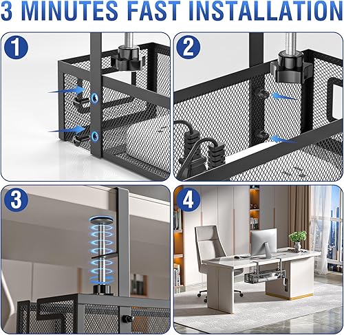 Miniatura 7 de Bandeja de organización de cables para debajo del escritorio, organizador de cables sin taladrar con abrazadera, organizadores de espacio de trabajo