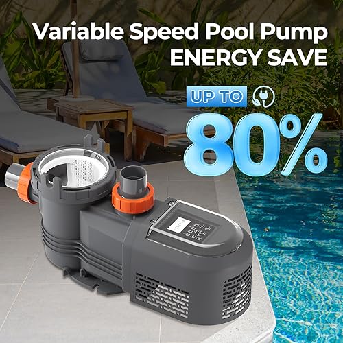 Miniatura 4 de Bomba de piscina de velocidad variable, 2.5 HP, 220V-240V, bomba de piscina enterrada con temporizador, alto flujo 10567 GPH bombas de piscina