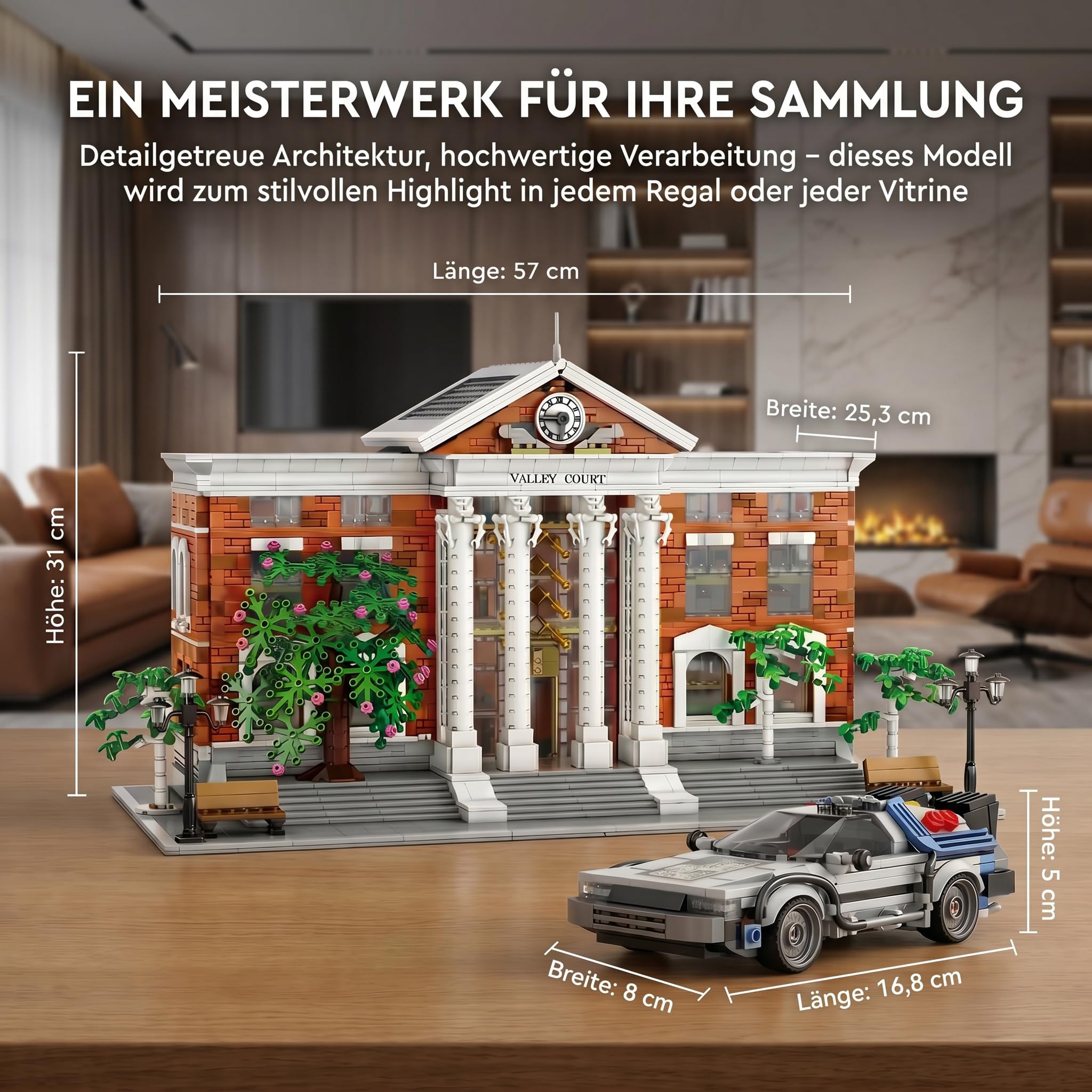 Future Uhrturm Klemmbausteine Haus mit Flugauto | 4269 Teile Hill Valley Court Modular Building,Film City Architecture Set für Erwachsene Frauen Männer kompatibel mit Barweer