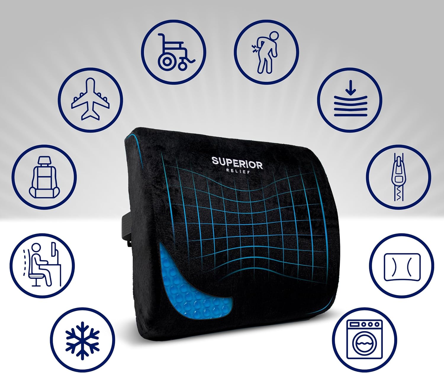 Lumbar Support Pillow with Cooling Gel Ergonomic Back Cushion for Office Chair, Car Seat & Gaming Chair Spine & Posture Support Cushion for Lower Back Pain Relief and Comfort