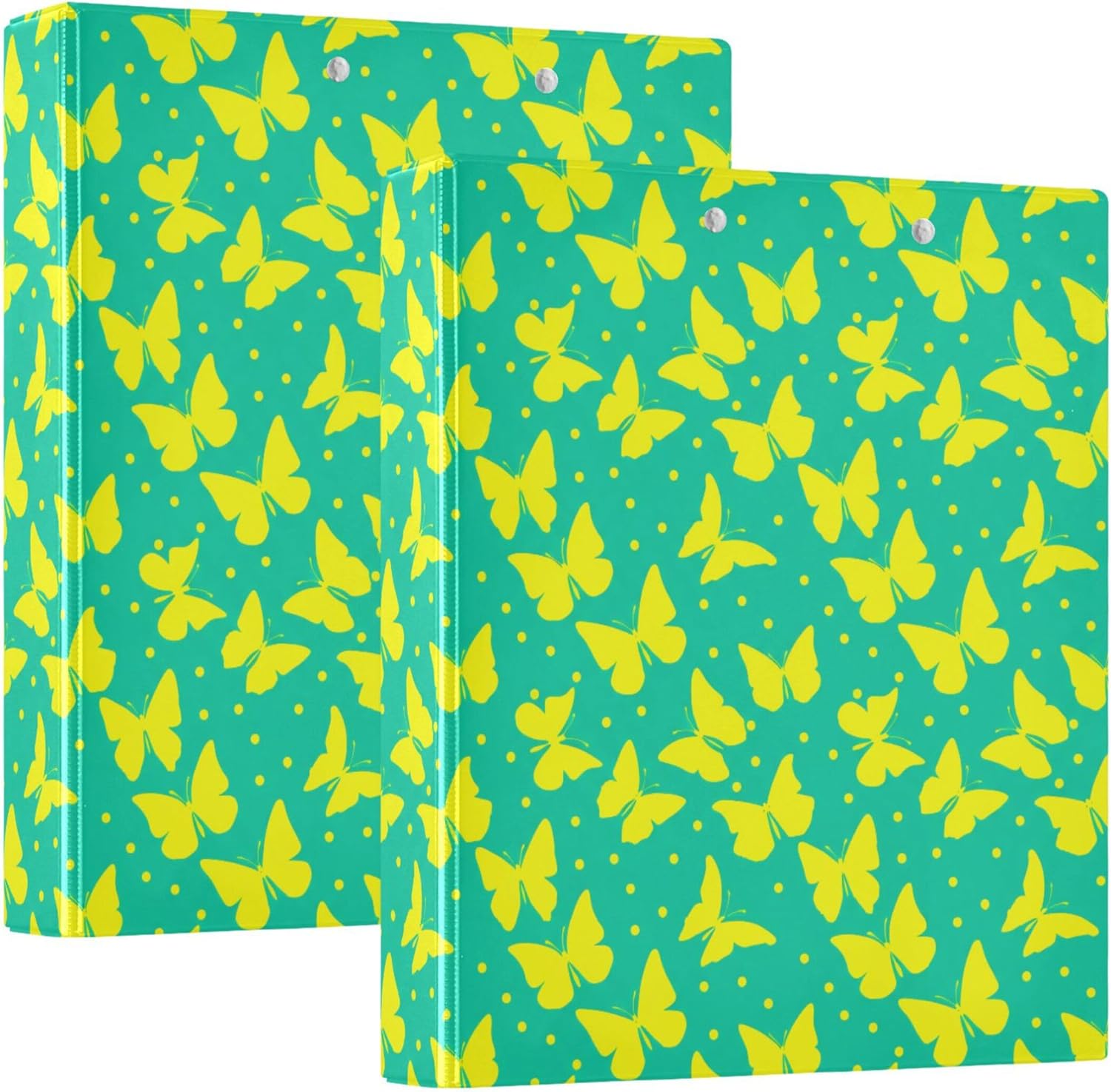 Yellow Butterfly 3 Ring Binders, 1.5” Round Ring Binders with Clipboard - Letter Size, 3 Interior PVC Clear Pockets & Anti-Slip Clip for Office School Supplies, 2PCS