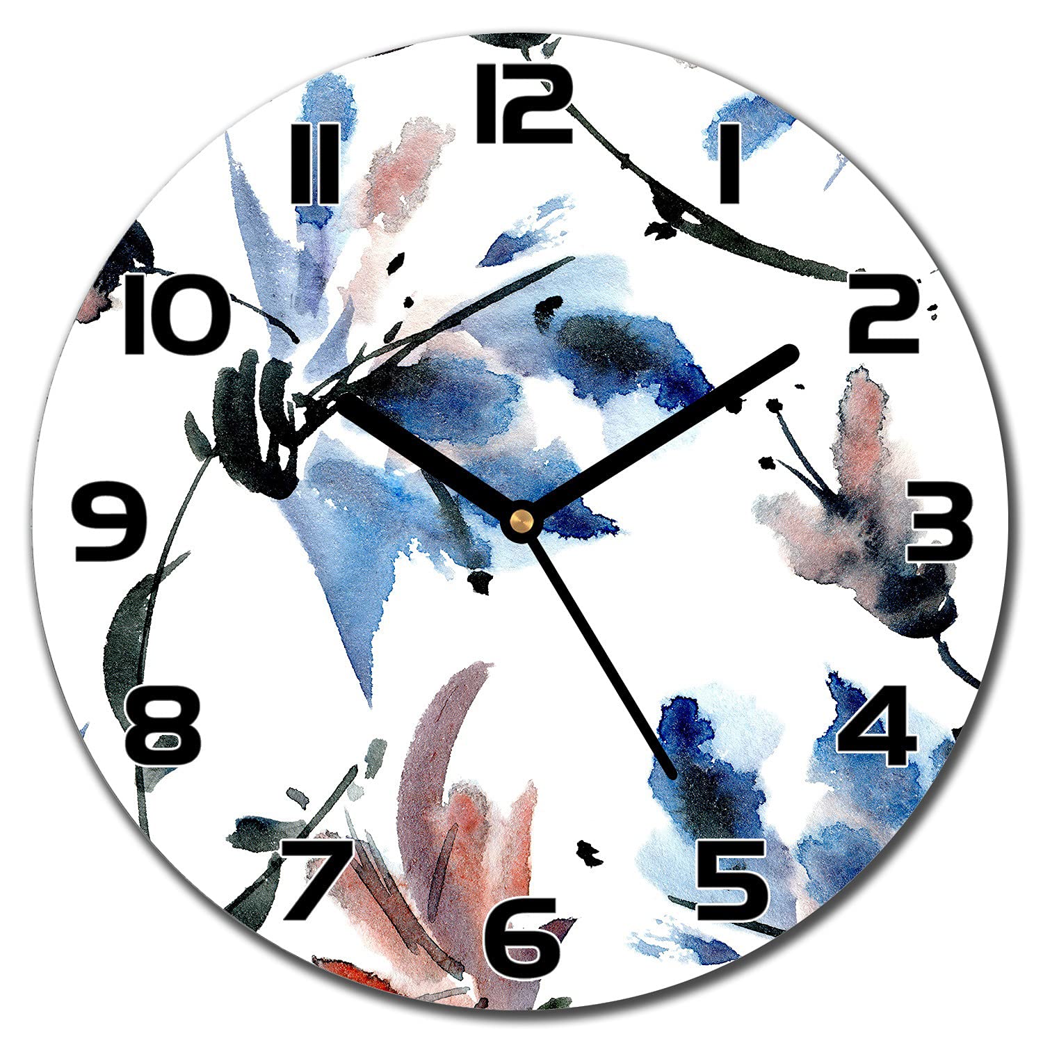 Horloge en verre 30 cm fleurs minimalistes cuisine et salon
