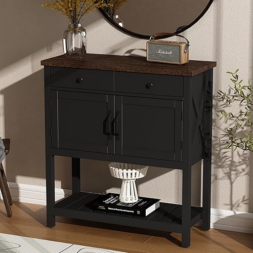 Miniatura 3 de ChooChoo Mesa consola de granja, mesa de entrada con estante de almacenamiento, gabinete de barra de café, aparador estrecho de buffet para cocina,