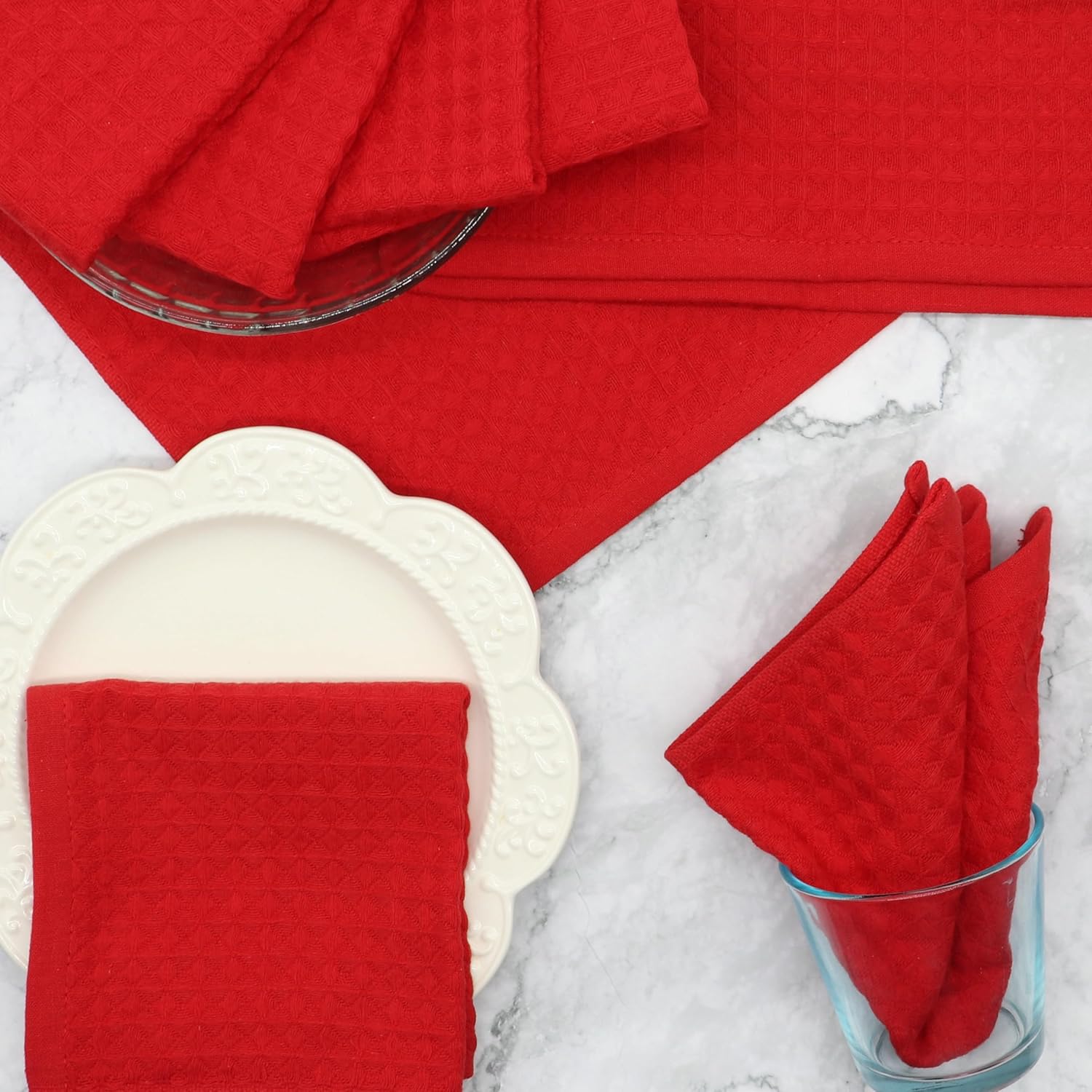 Double Deck Cleaning Rags Dish Cloths for Washing Dishes, Cotton Dish Rags Set of 8, Soft and Absorbent Wash Cloths Dish Towels for Kitchen,12 Inch x 12 Inc (Red) - Image 7