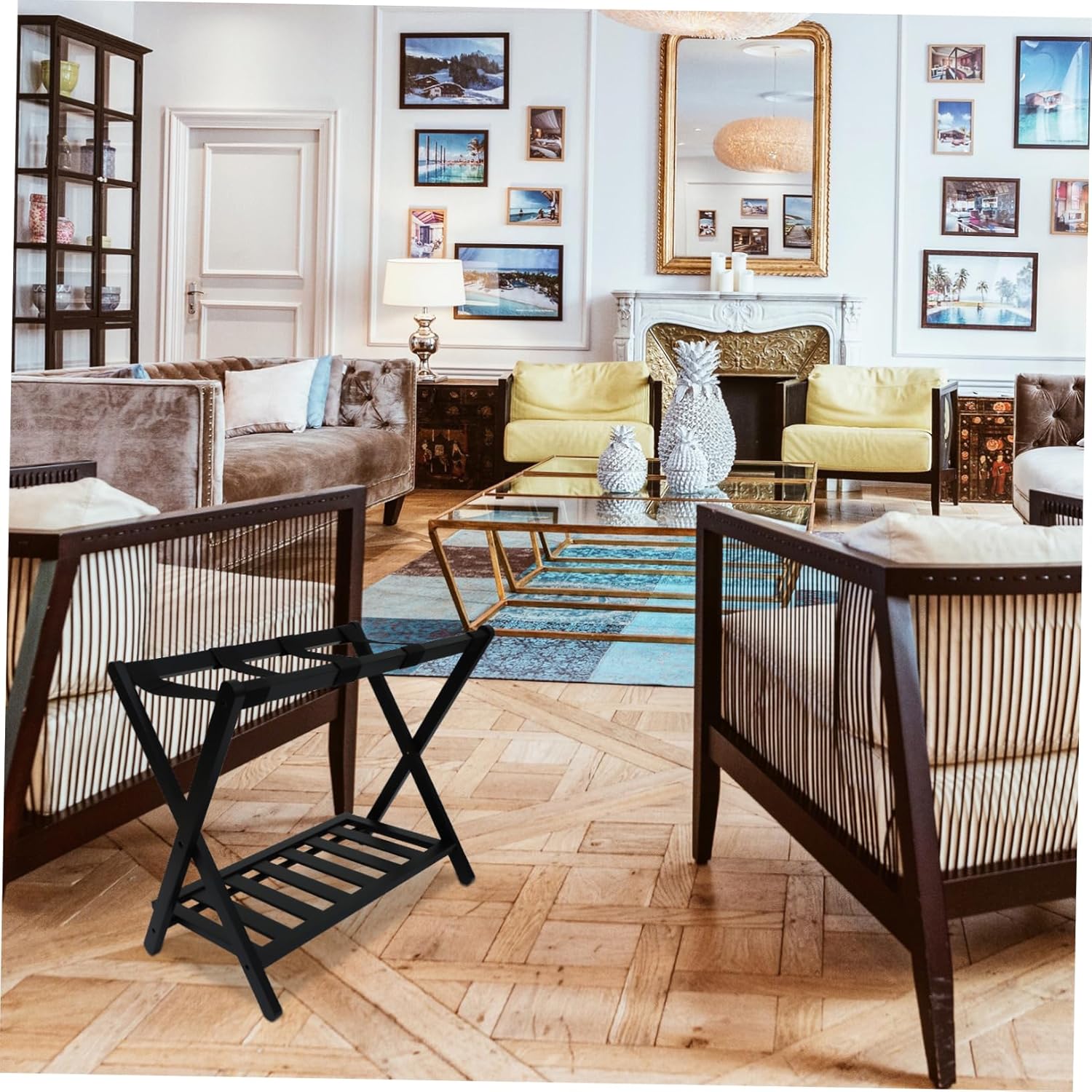 MAGICLULU 1Pc Foldable Wooden Luggage Rack Multi Storage Stand for Home Guest Room Design Space Saving Organizer for Suitcases and Baggage