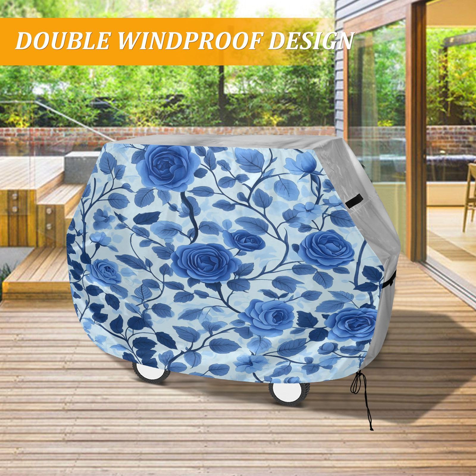 Copertura per barbecue da 165 cm, resistente alla neve, per barbecue all'aperto, con rose blu scuro