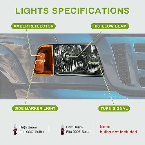Miniatura 2 de Conjunto de faros delanteros con luces de parachoques para Ford Ranger 2001-2011 + luz de esquina, faros delanteros con proyector OE