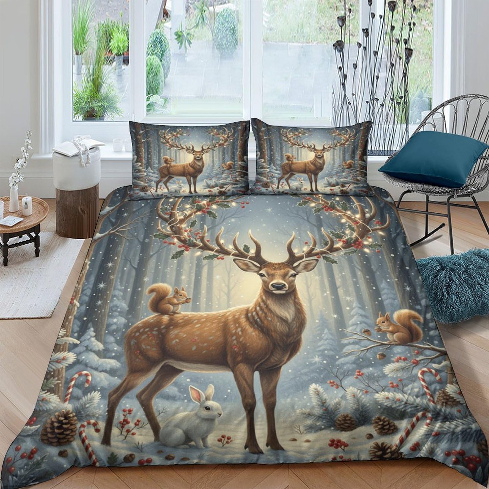 Ctjqhvkz Style-10 3D Printed Forest Deer Fitted Sheet Microfiber Soft Anti-Slip Woodland Squirrel Mattress Cover For Bedroom Decor Single（135X200cm）