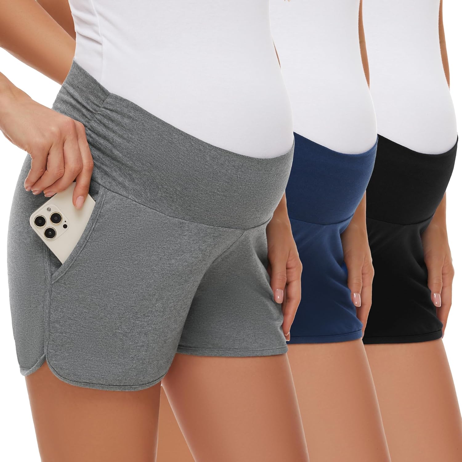 PACBREEZE Women's Maternity Shorts Lounge Pajama Workout Running Casual Summer Pregnancy Shorts, S-XXL