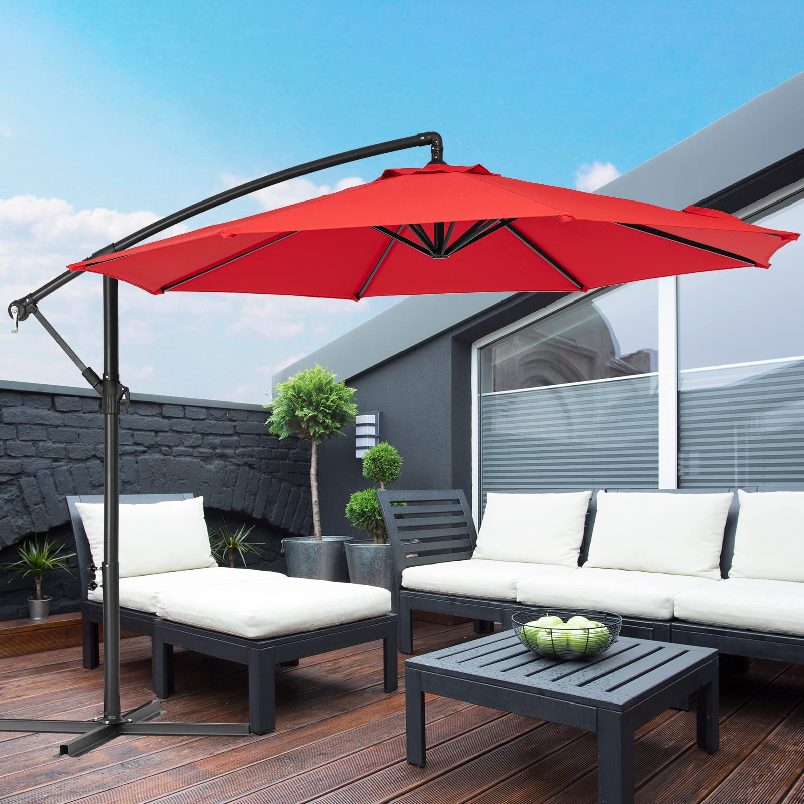 kitadin patio umbrella Offset 10Ft Cantilever Hanging Umbrella Outdoor Market Umbrellas with Crank Lift & Cross Base (Red) Home & Kitchen Jardinico JCP.401 Style type:wireless helmets Fiberglass Double-Sided Patio Umbrella BMS Discharge Current (Select Motor Power):30A | For 1200W Motors