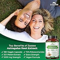 Vista 3 de Zazzee Extracto de Raíz de Astrágalo Extra Fuerte 20:1, Potencia de 5000 mg, 70% Polisacáridos, 180 Cápsulas Veganas, Suministro para 6 Meses, 100%
