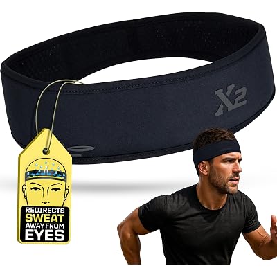 Halo Headband X Series Sweatband for Extreme Sweating-Running Headband for Men 2 Width Sizes-3 Layers of Super Absorbing Dryline Fabric with Patented SweatSeal to Channel Sweat Away from Eyes.
