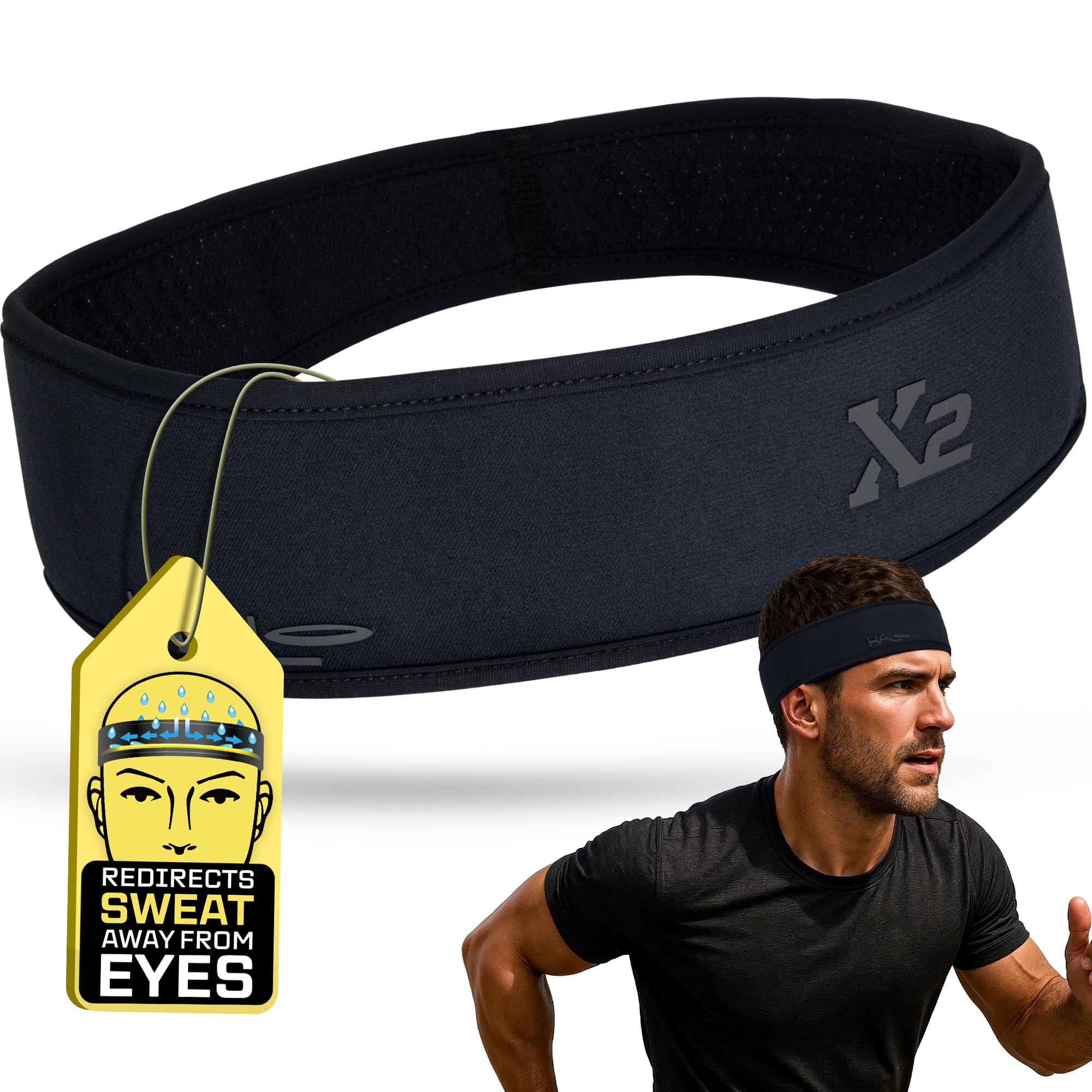 for Men X Series Sweatband for Extreme Sweating- 2 Width Sizes-3 Layers of Super Absorbing Dryline Fabric with Patented SweatSeal to Channel Sweat Away from Eyes.