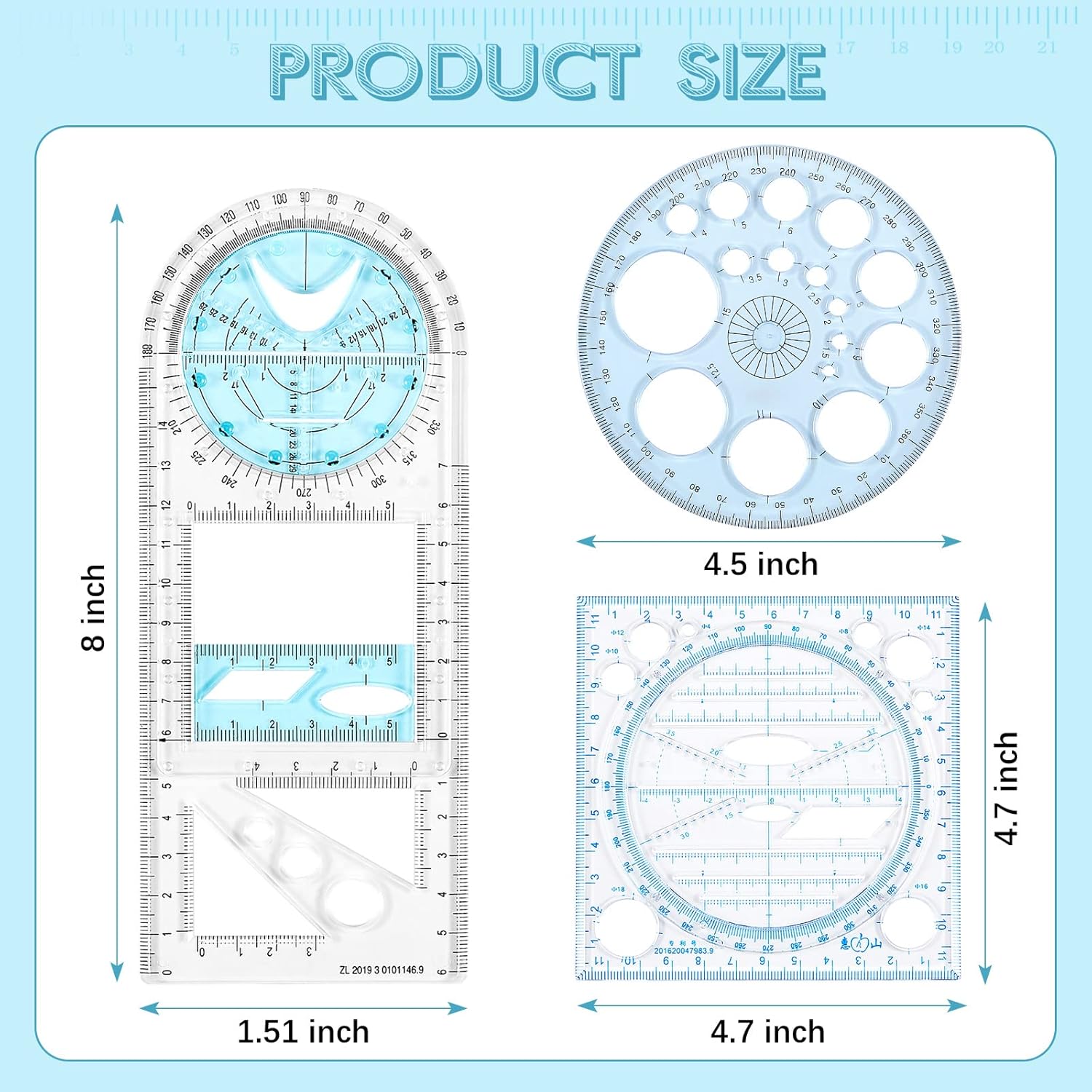 Multifunctional Geometric Ruler Drawing Ruler 3 Pcs Geometric Drawing Template Clear Plastic Measuring Ruler Geometric Drafting Tools and Drafting Kits for Students, School and Office Supplies : Office Products