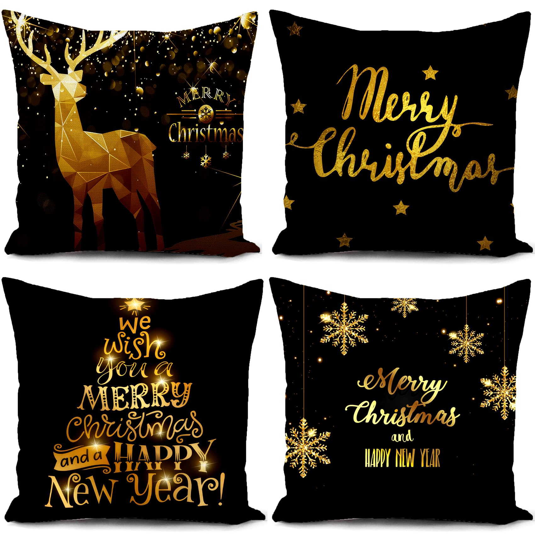 HUASHUZI Christmas Cushion Covers Xmas Decorations Throw Pillow Cover Black Stag Deer Set of 4 Christmas Decor for Party Family Home Sofa Livingroom 18x18 Inch (45x45cm)
