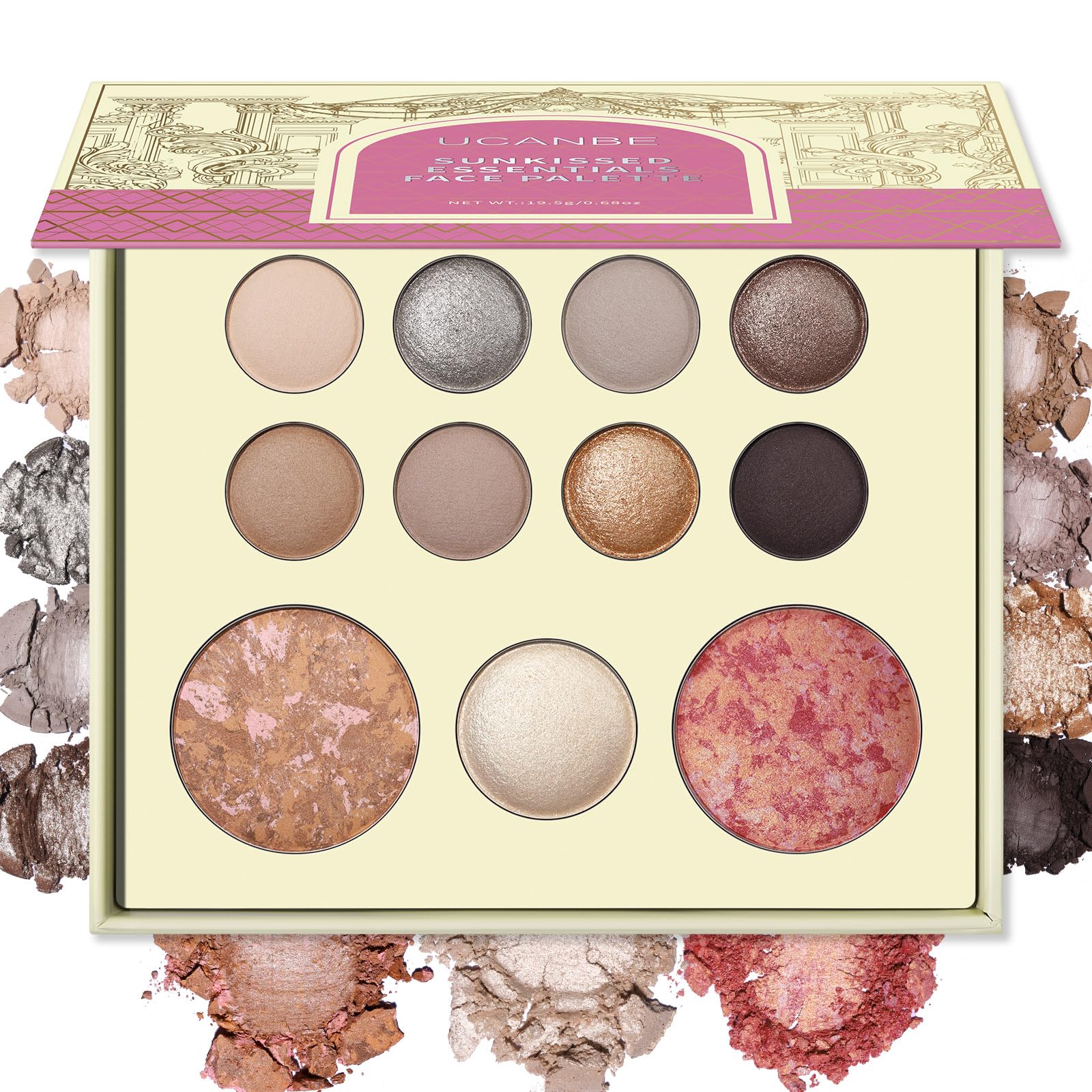 UCANBE Baked Makeup Palette, All in One Full Face & Eye Makeup Palette with Eyeshadows, Blush, Bronzer & Highlighter, Silky Pigmented Neutral Nude Powder Palette for Daily Smokey Travel Makeup Gift Baked Palette B