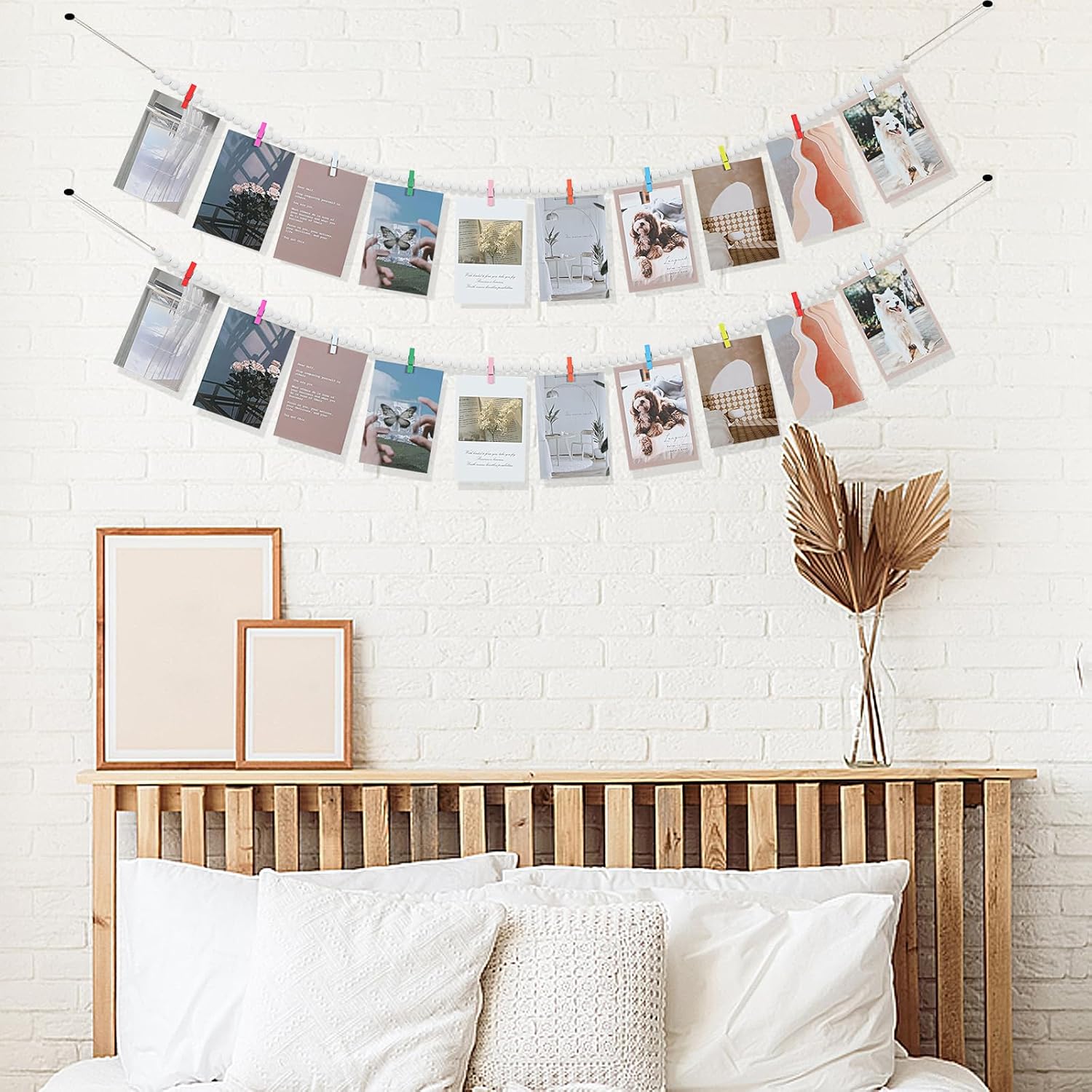 KLOGTSIND Hanging Photo Display with Clips, 3PCS Wood Bead Garland Banner image 2