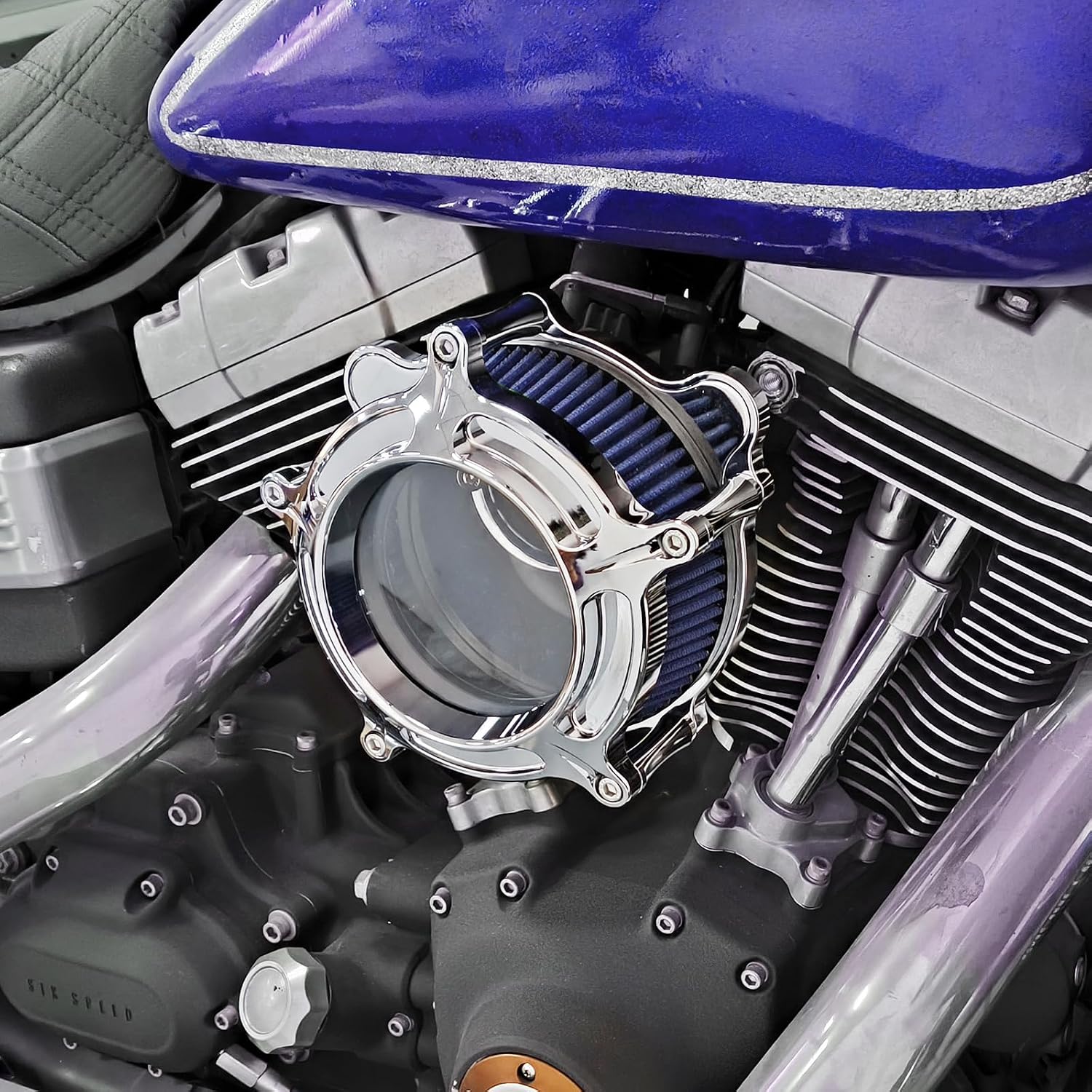 Air Filter Air Cleaner Intake Replacement Kit Fit for Harley Dyna FXR 2000-2017 Softail 2000-2015 Touring 2000-2007 (Chrome Housing Blue Filter Element)