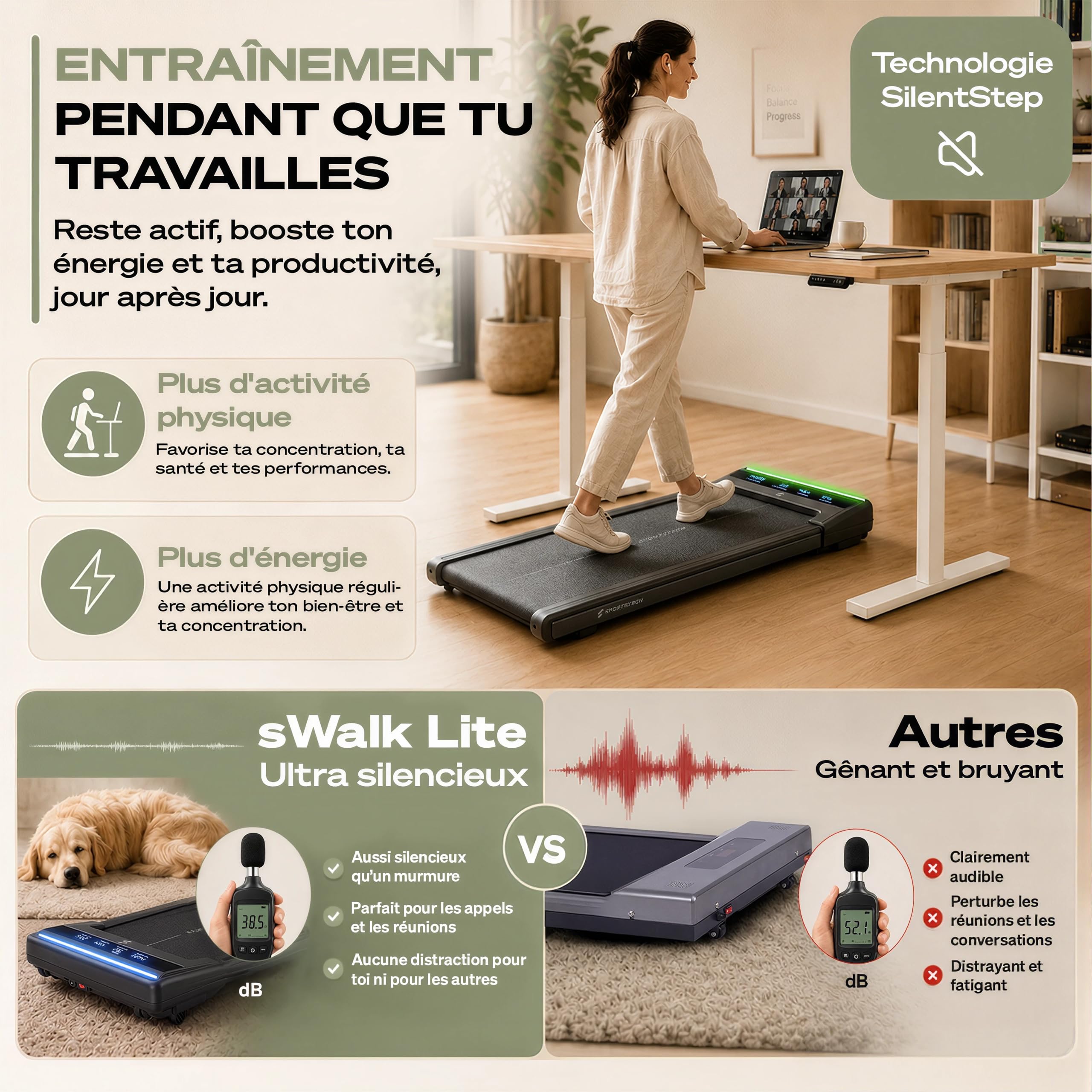 Swalk Lite Walk Pad avec LED Interactive - jusqu'à 6 km/h - idéal pour Le Bureau à Domicile - avec 1 an d'App STL Incluse - Marque de qualité Allemande - Peu encombrant - Poids jusqu'à 120 kg