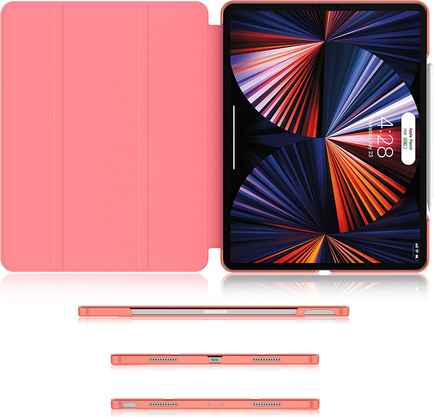 Soke New iPad Pro 12.9 Case 2022 2021(6th 5th Generation) - [Slim Trifold Stand + 2nd Gen Apple Pencil Charging + Auto Wake/Sleep],Protective Hard PC Back Cover for iPad Pro 12.9 inch(Coral Red)