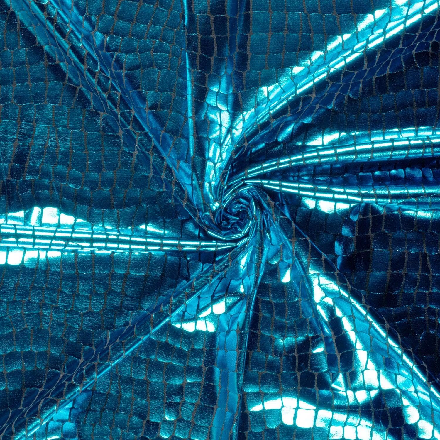 Spandex Dance Lame Foil Crocodile Fabric Material Aqua 1MTR