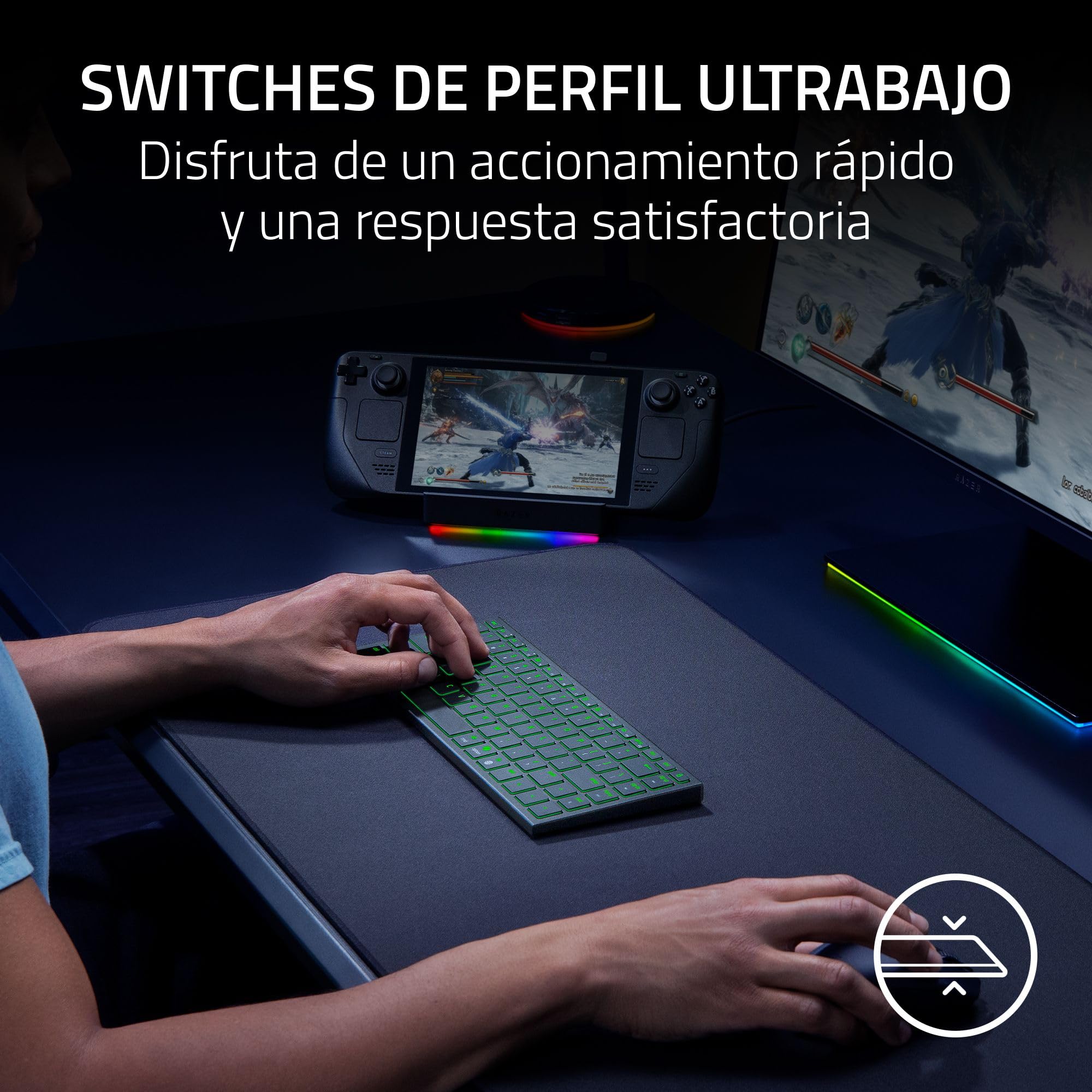 Razer Joro Portable Keyboard - Teclado inalámbrico retroiluminado Compacto - Bluetooth - WiFi - Perfil bajo - USB-C - Compatible Apple Mac OS & iOS - Windows - Teclado QWERTY US | Negro