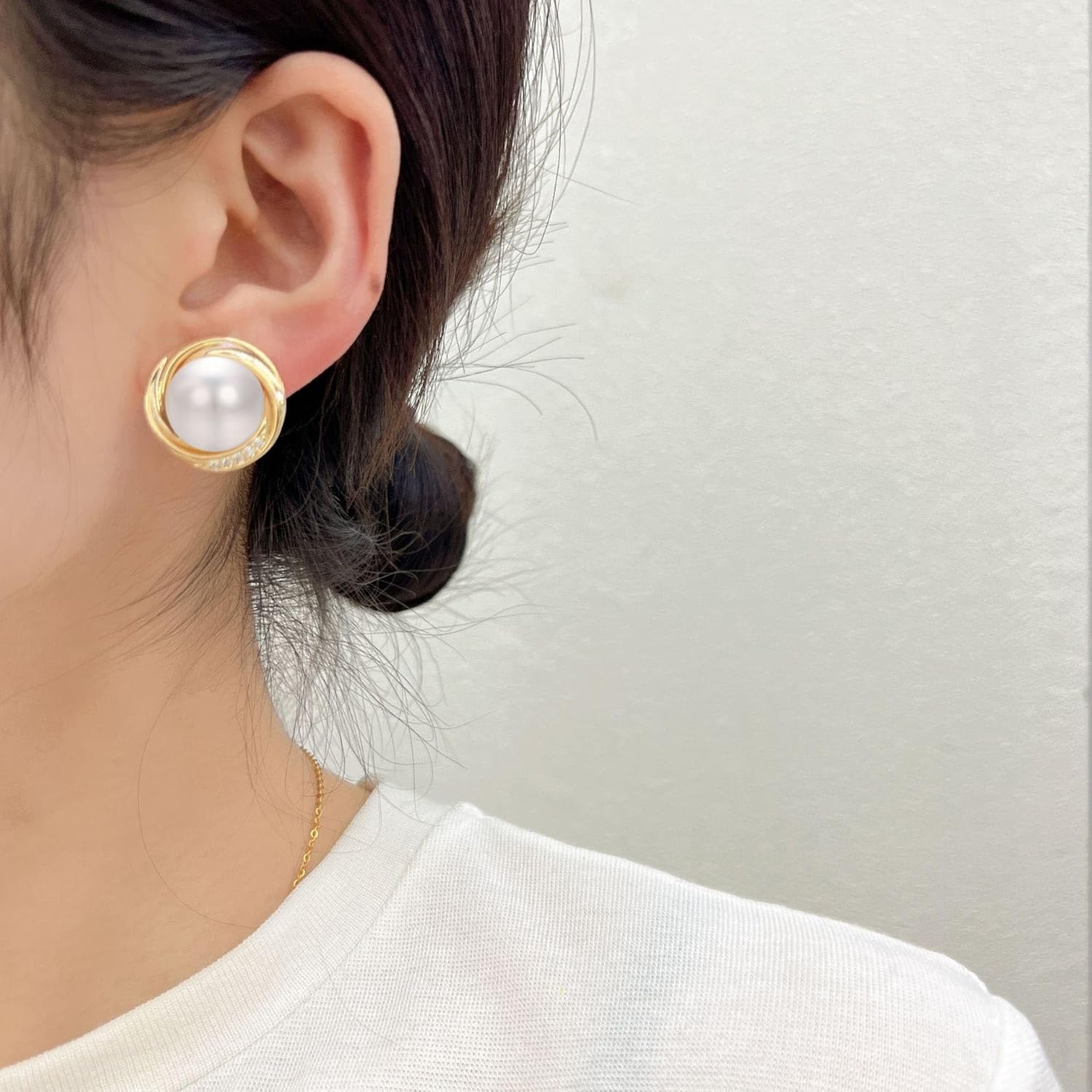 Yoursfs Round White Pearl Stud Earrings for Women Dainty Hypoallergenic Spiral Earrings Cubic Zirconia Jewelry - Image 2