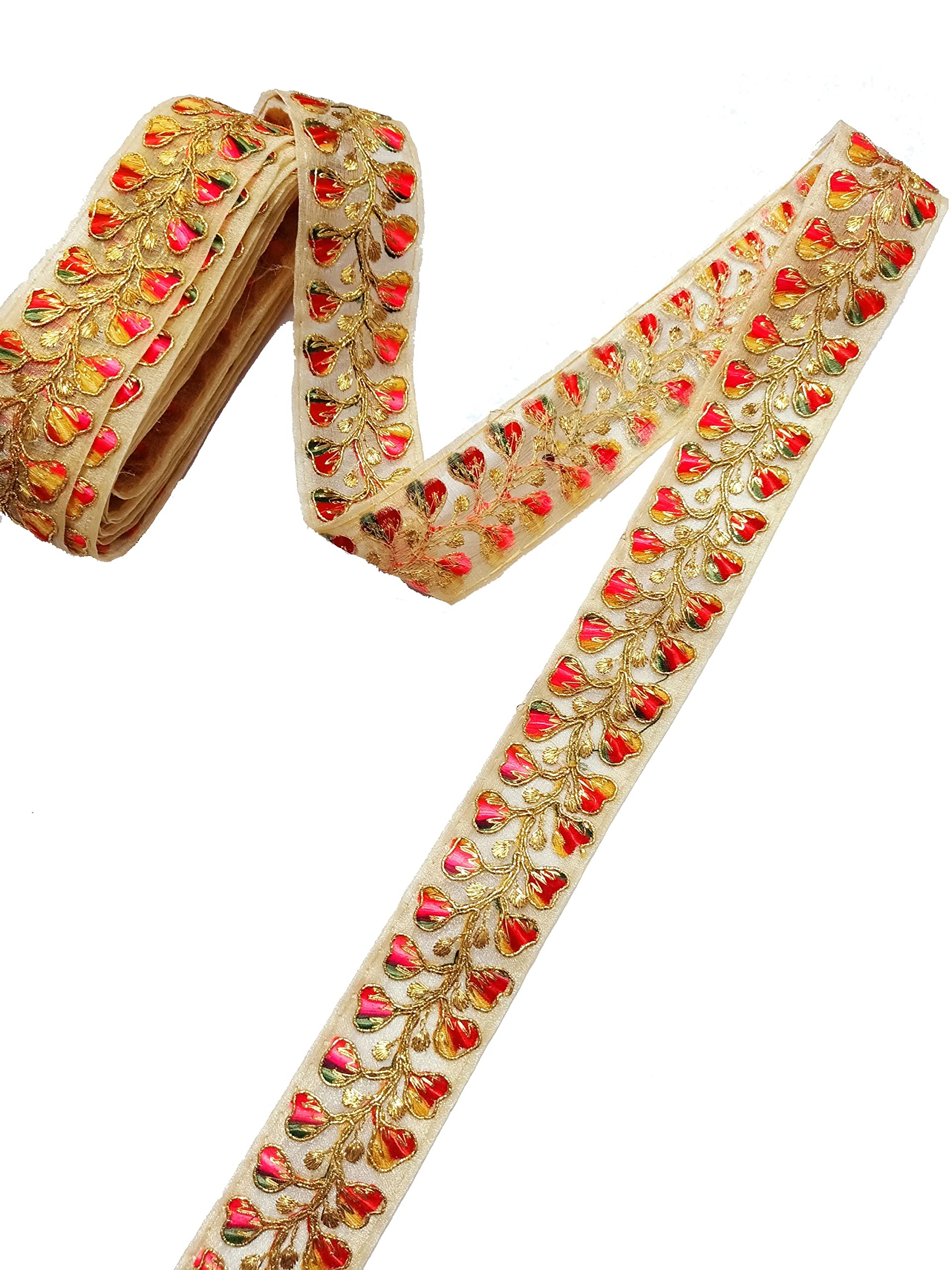 Generic Balar Lace Reel Border Matiral Heavy Zari Work Trim Lace Border For Kurti,Dresses,Duptaa,Lehenga Bags,Decorations,Borders,Crafts & Home D Cor,Blouse 9 Meter 5.08 Cm Width (Pack Of 1)-Gold