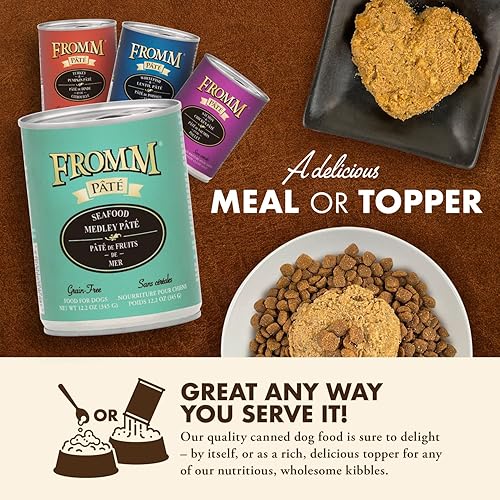 Miniatura 6 de Fromm Comida para perros con paté de mariscos, comida húmeda prémium para perros, receta de salmón, caja de 12 latas