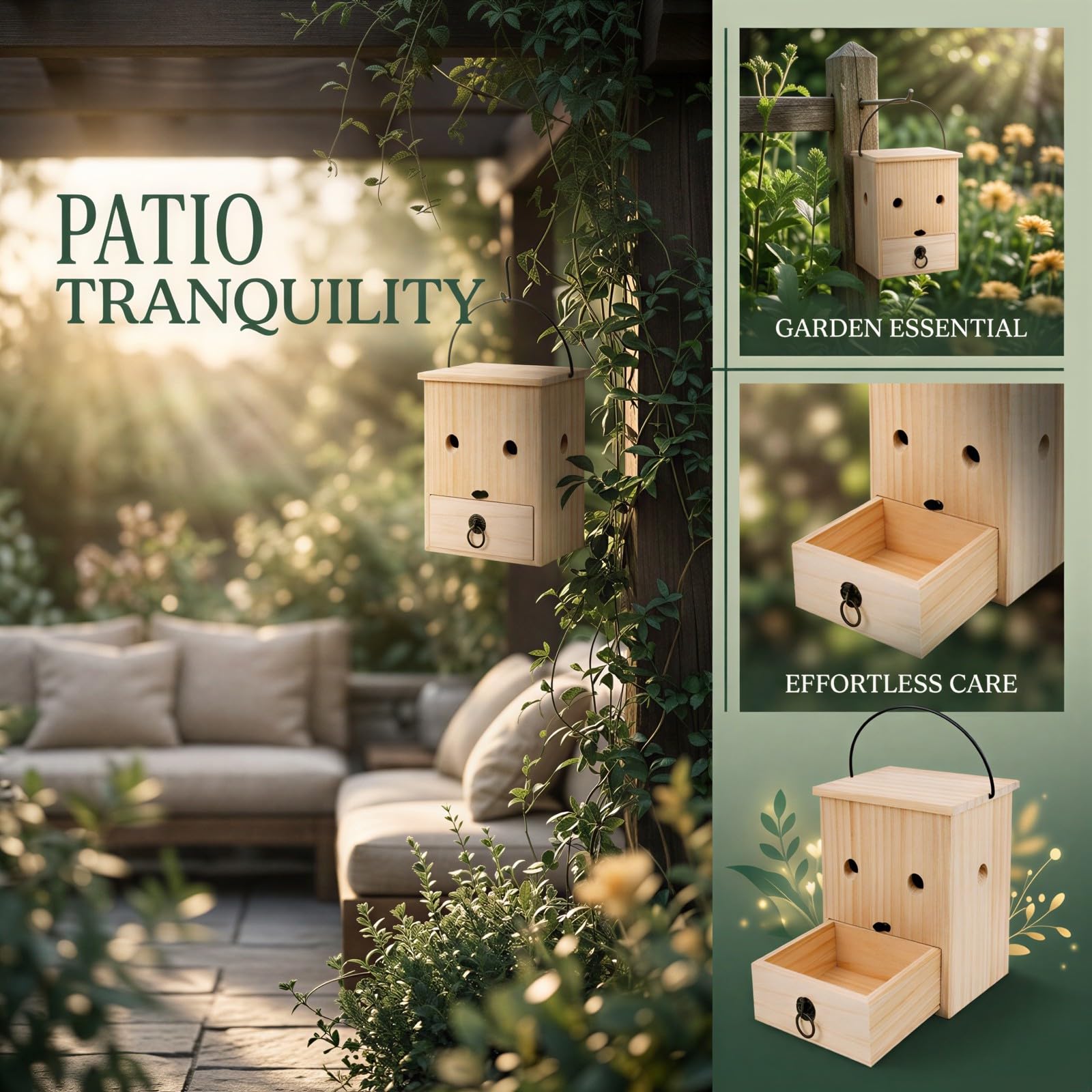 Lot de 2 pièges à guêpes en Bois, réutilisables, résistants aux intempéries, avec tiroir de Nettoyage Facile, pour Jardin, terrasse et Cour arrière