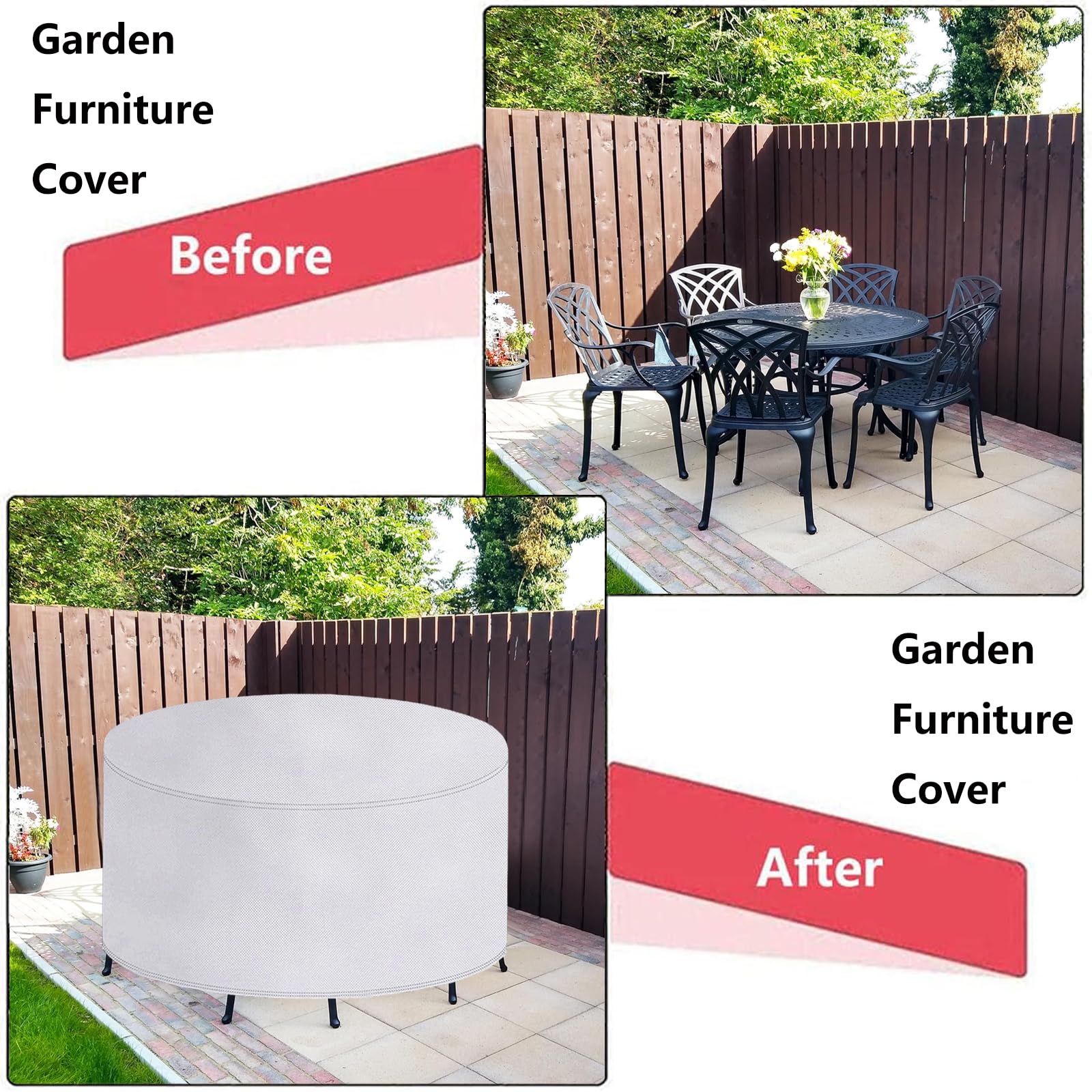 Copertura per Tavolo Esterno Rotondo 110x110cm(ØxH)Copertura per Mobili da Giardino Impermeabile,Antivento,Anti-UV,Resistente Allo Strappo,420D Oxford Tessuto Protettivo per Tavolo e Sedie-Argento
